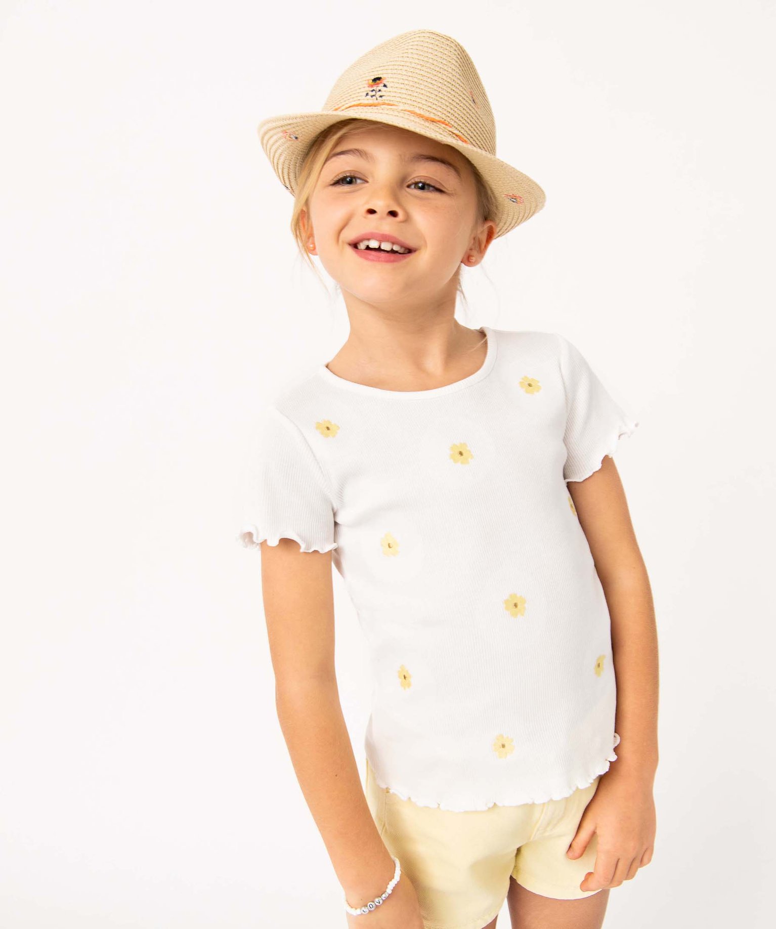 Chapeau fille en paille et fil Lurex forme Fedora beige | GEMO