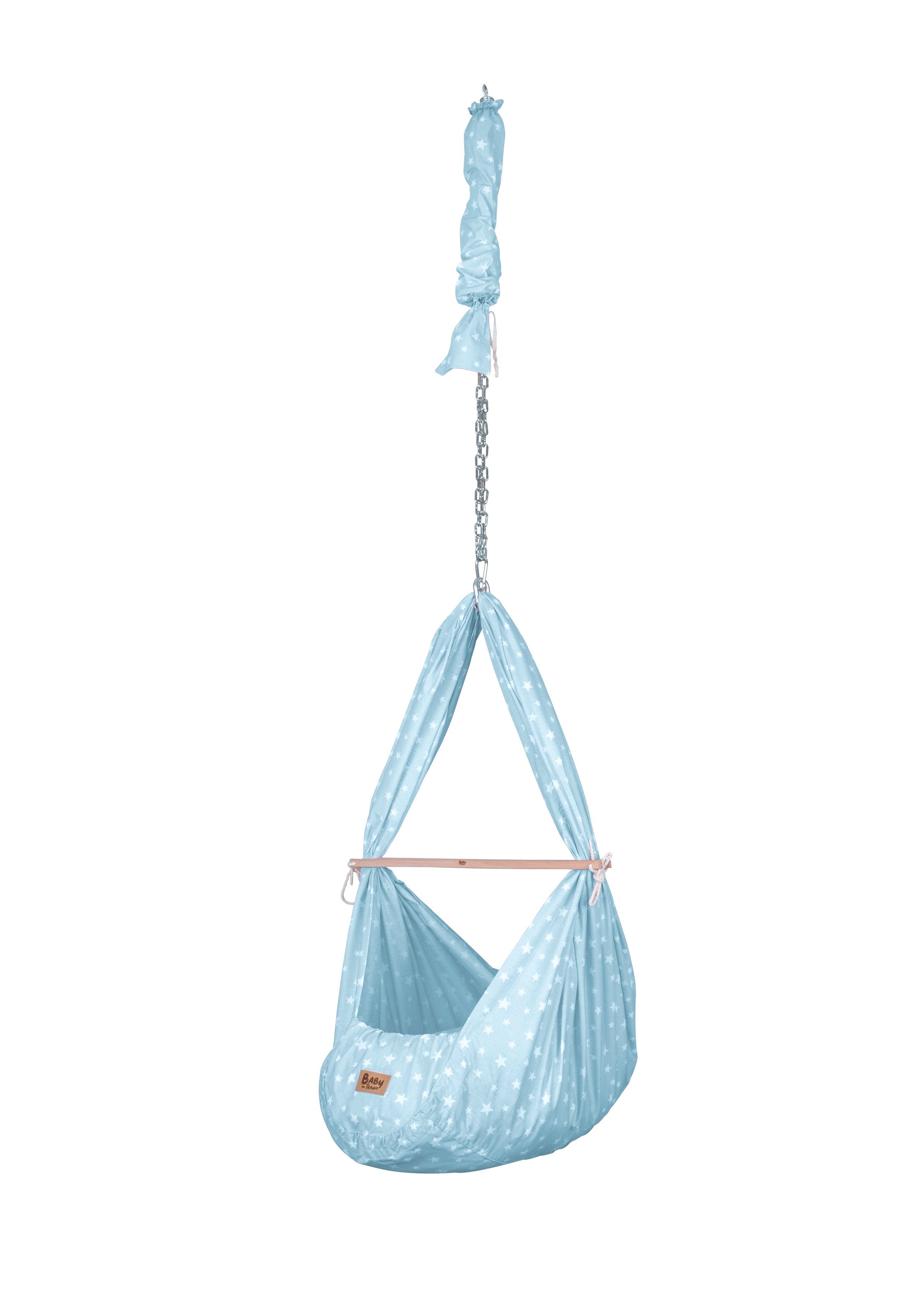 Teppich-Traum Federwippe Baby-Traum Federwiege für Neugeborene, waschbar, weiße Sterne blau