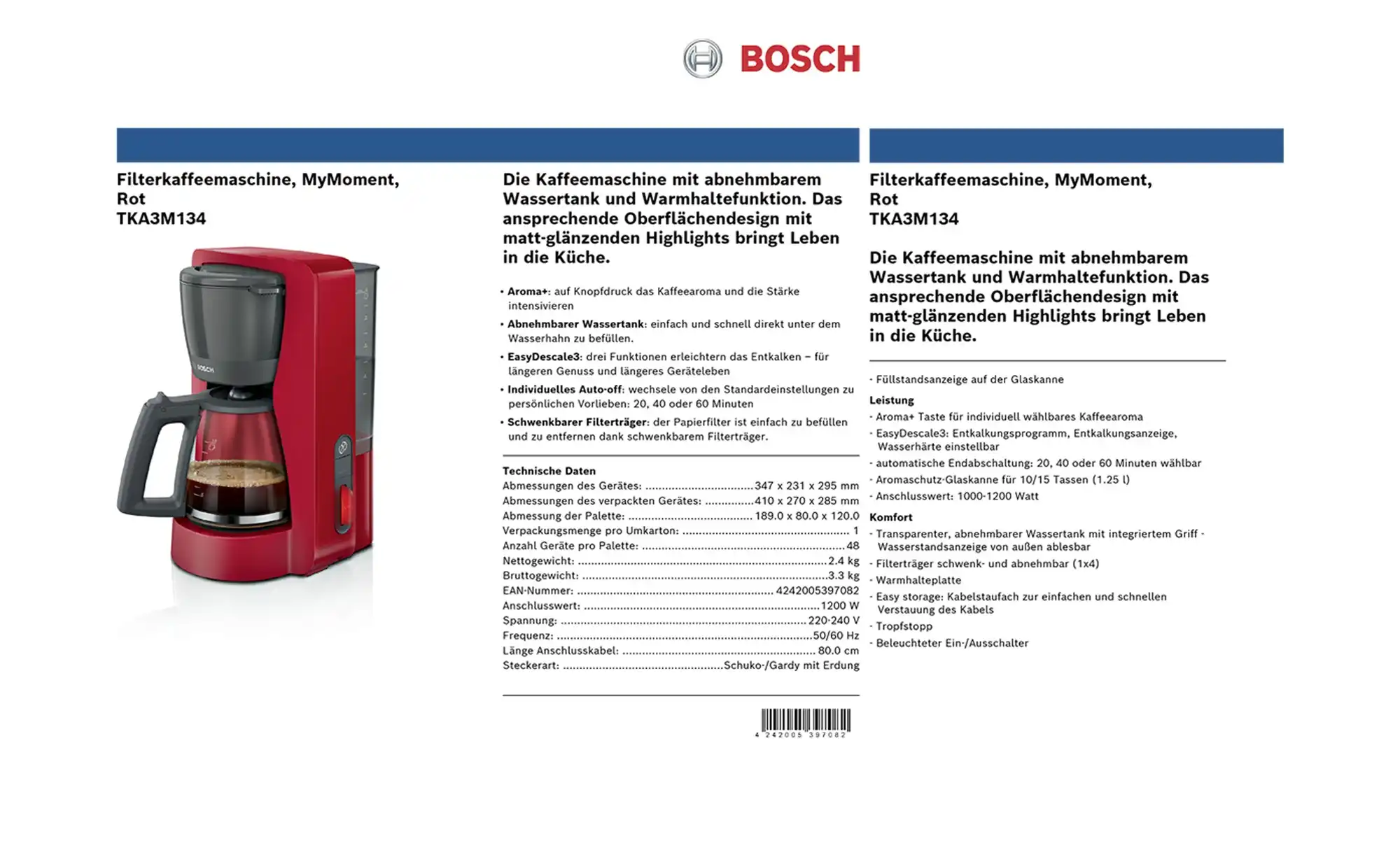 BOSCH Kaffemaschine TKA3M134