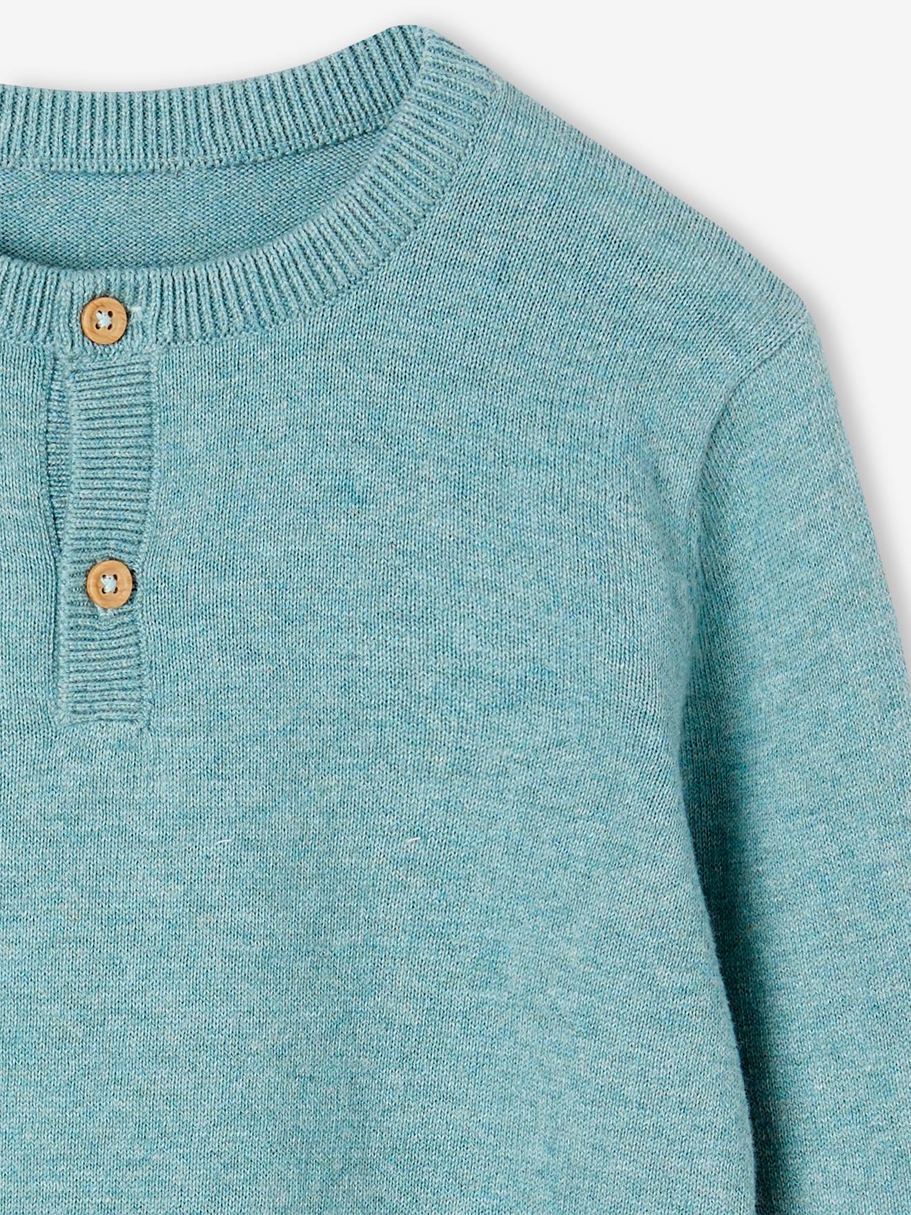 Vertbaudet Jungen Pullover mit Henley-Ausschnitt Oeko-Tex, personalisierbar - beige meliert