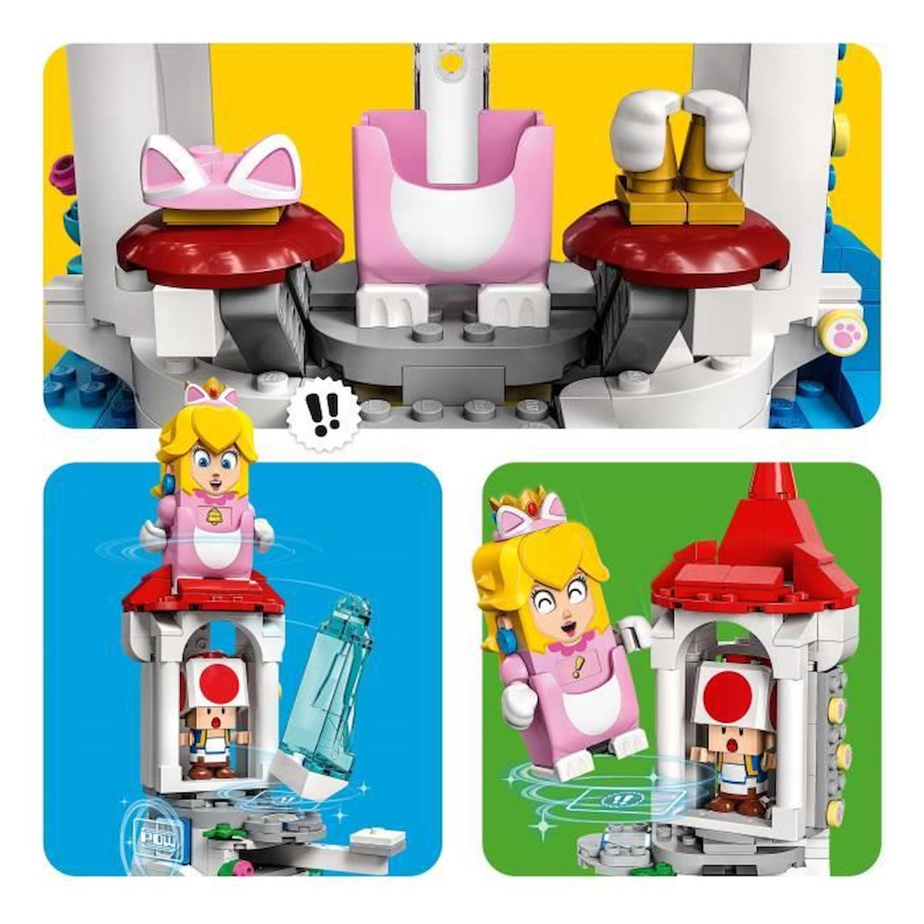 LEGO 71407 Super Mario Ensemble d’Extension La Tour Gelée et le Costume de Peach Chat, Figurine Toad, Jouet Château, Enfants 8 Ans jaune