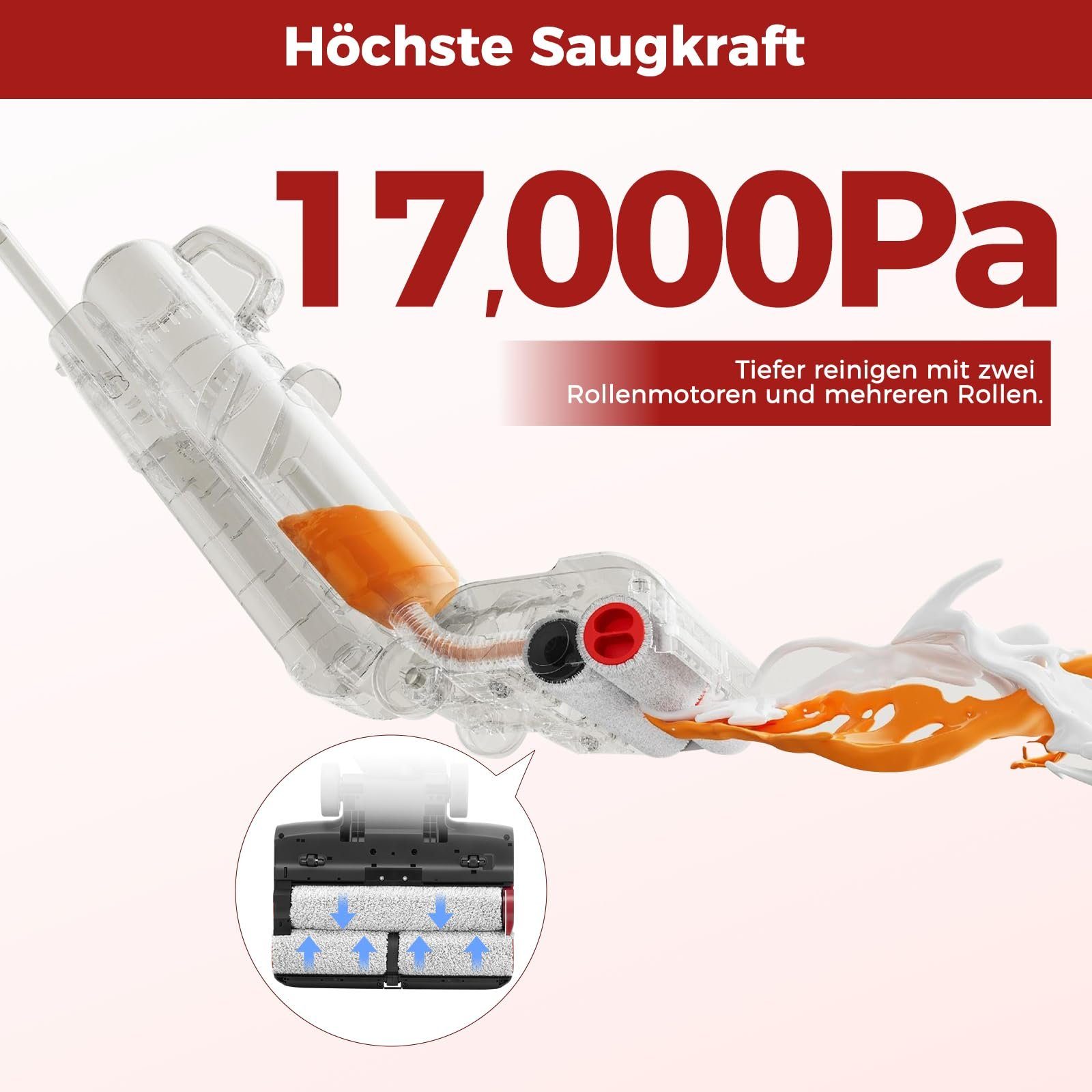 Roborock Nass-Trocken-Sauger Dyad Pro Combo, 260,00 W, 5-in-1 Nass Trockensauger Kabelloser 17000Pa Wischsauger kabellos mit Akku Staubsauger für Teppichreinigung, elektrische Minibürste und 2 Reinigungsköpfe, APP, Sprachsteuerung