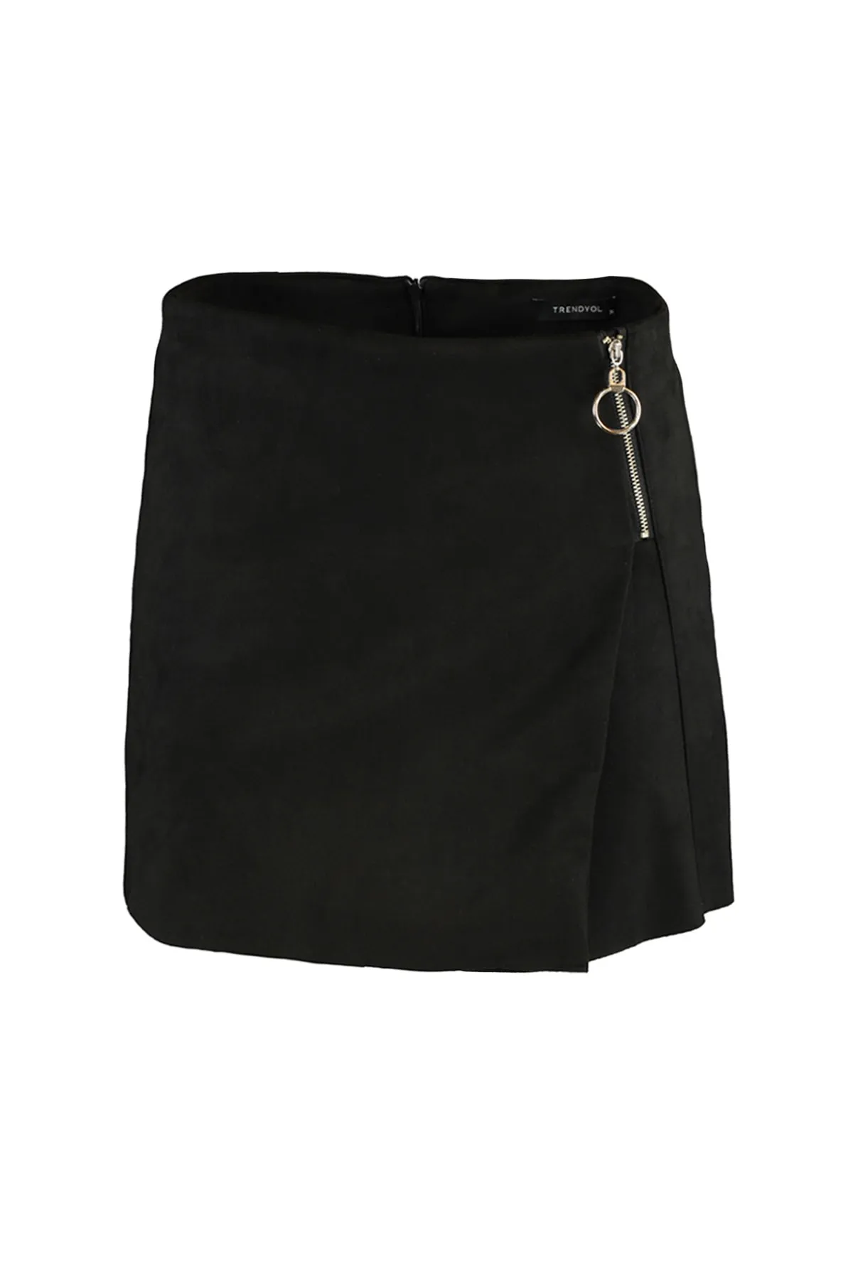 Trendyol Collection  Schwarzer Super-Mini-Shortsrock aus gewebtem Wildleder mit Reißverschlussdetails TWOAW22ET0423