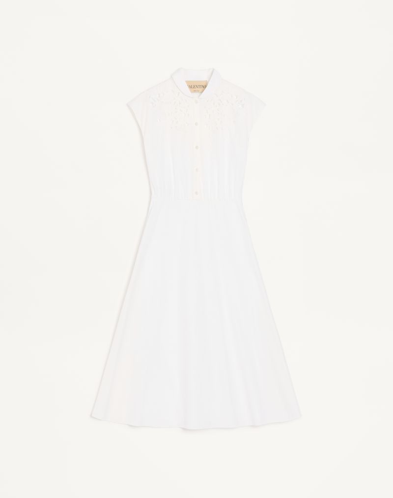 Broderet poplin midikjole