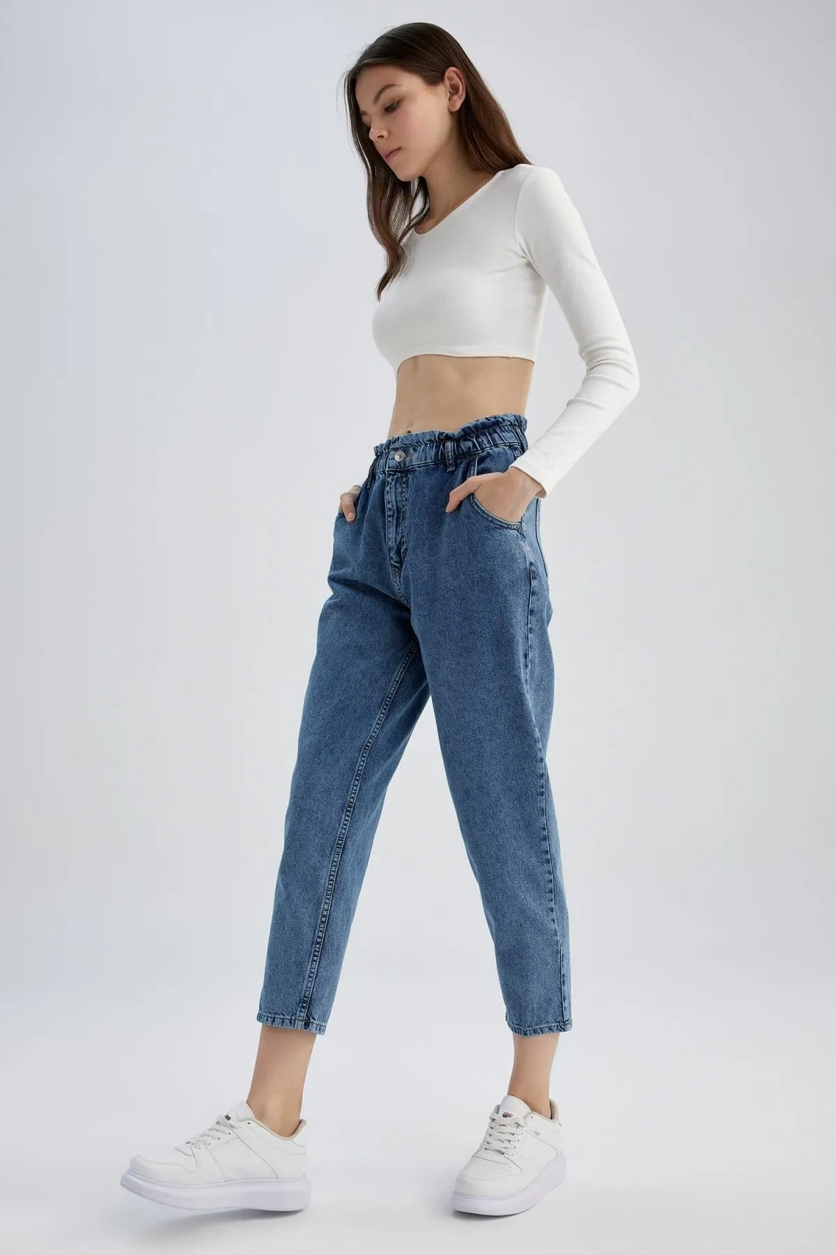DeFacto  Knöchellange Paperbag-Jeans mit kurzem Bein aus 100 % Baumwolle