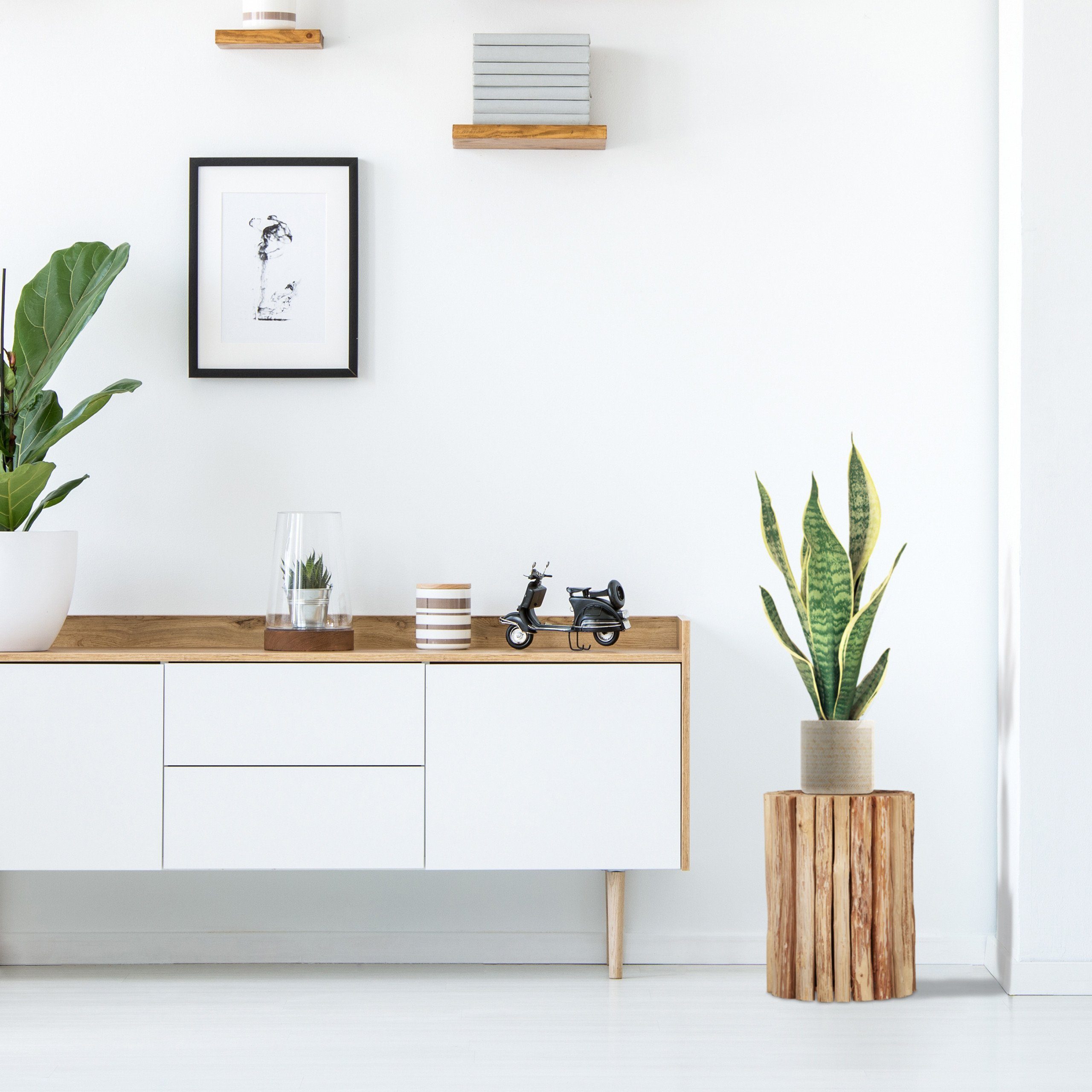 relaxdays Blumenhocker Runder Blumenhocker aus Holz