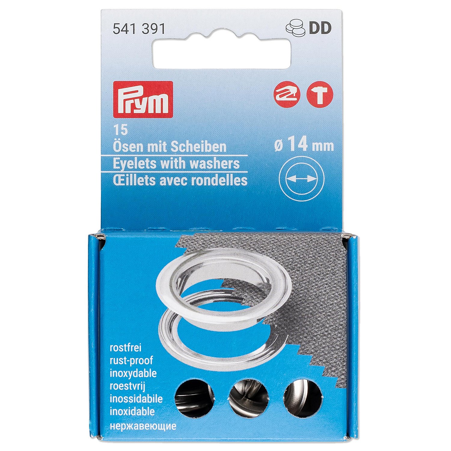 Prym Nähfrei-Ösen mit Scheiben, Größe: 14 mm Ø, Inhalt: 15 Stück