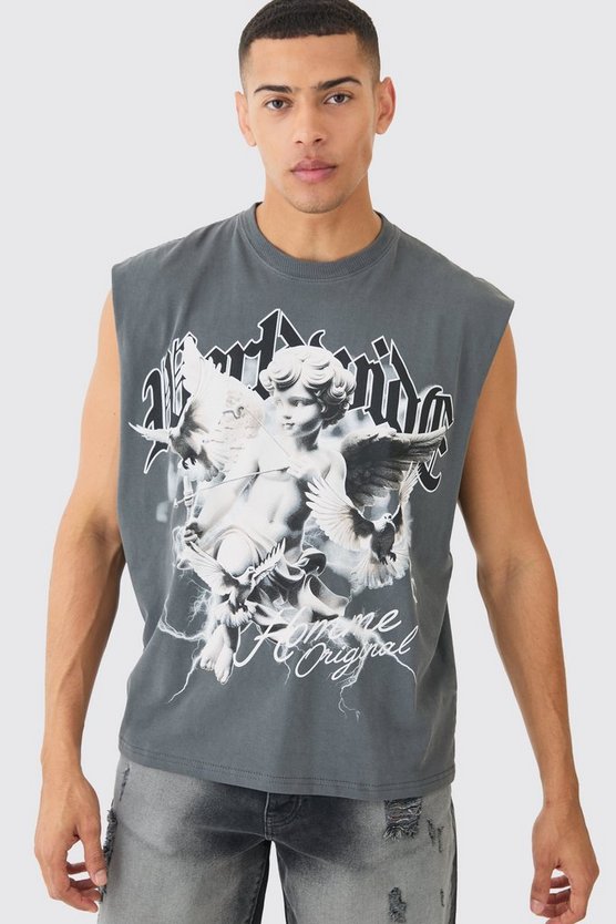 Kastiges Oversize Tanktop mit Renaissance Worldwide Print