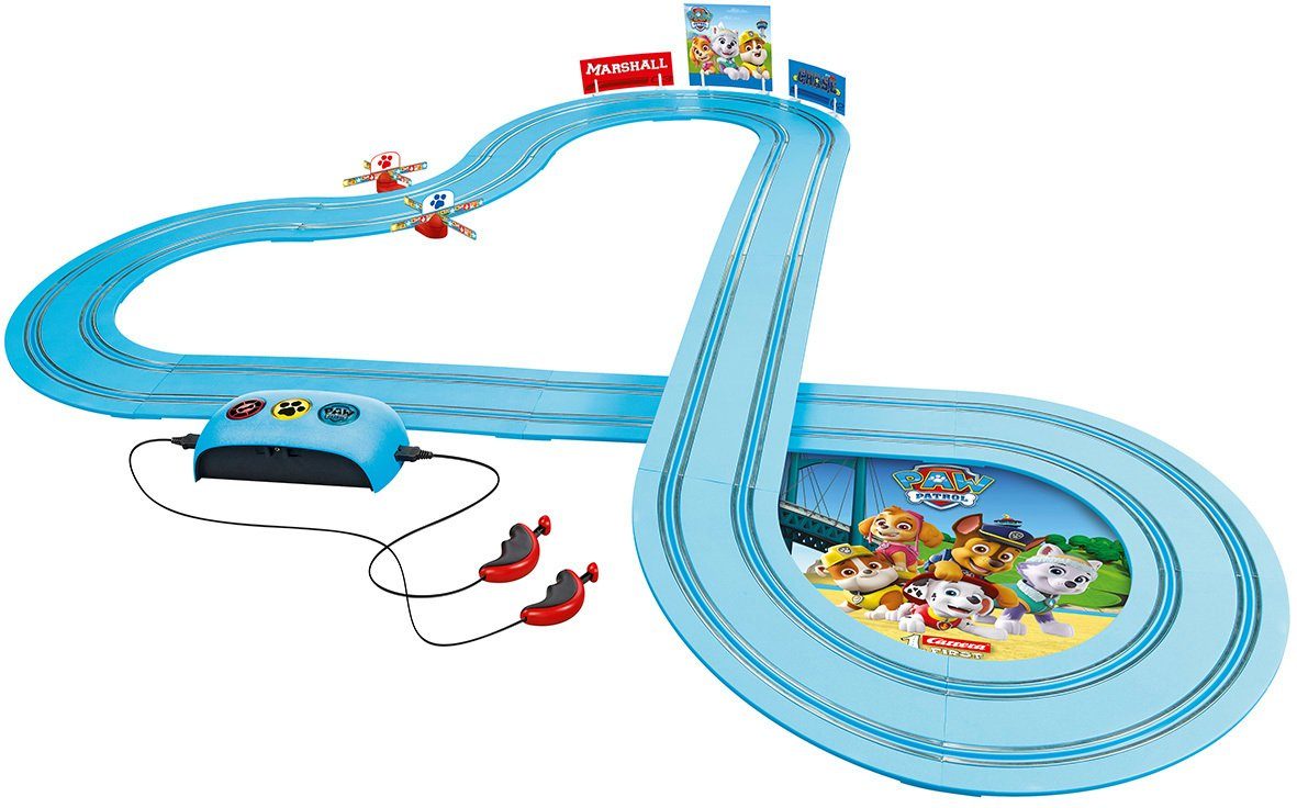 Carrera® Autorennbahn FIRST Rennbahn PAW PATROL Race 'N' Rescue Komplettset ab 3 Jahren (Streckenlänge 3.5 m), inkl. 2 Spielzeugautos