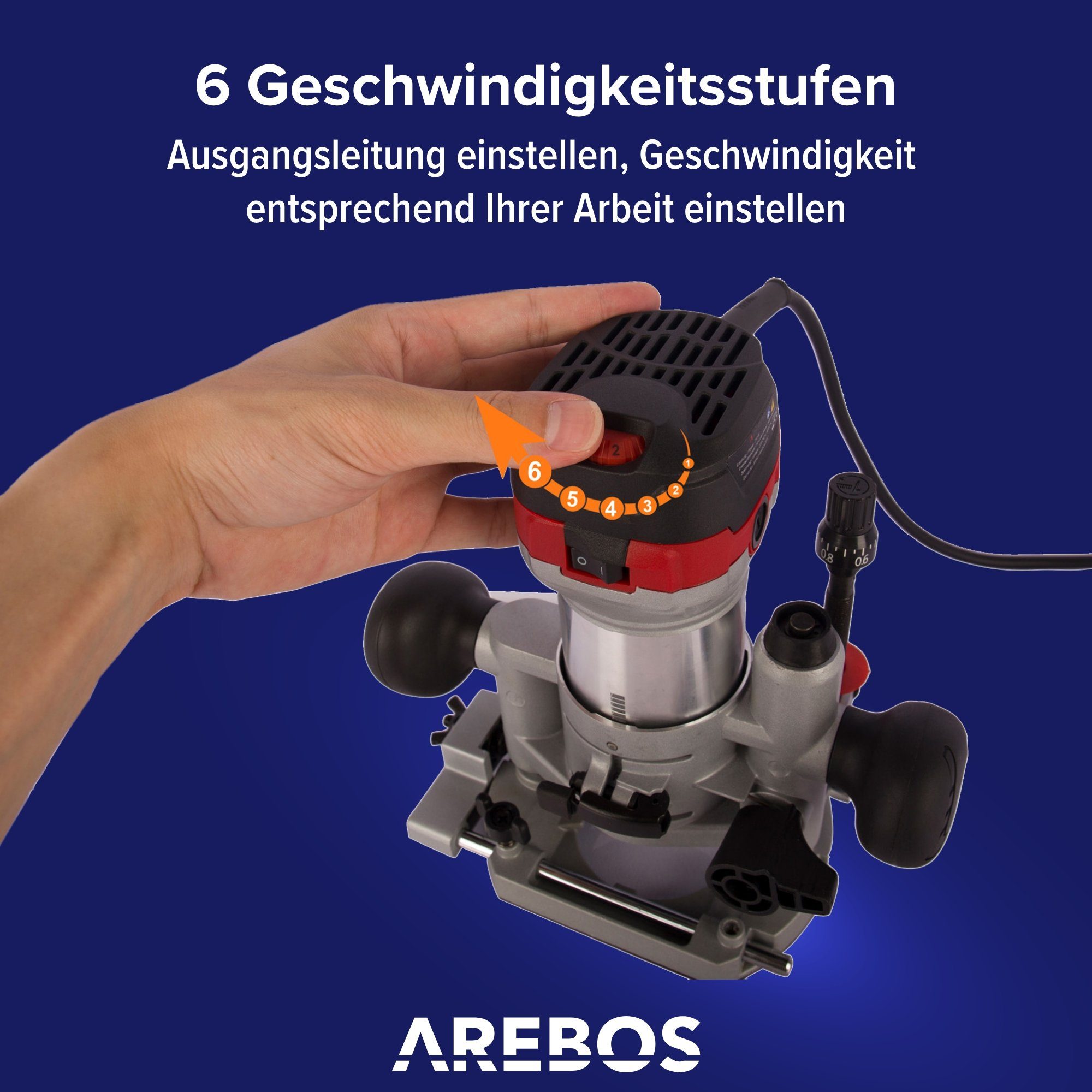 Arebos Oberfräse Holz Fräse Fräsmaschine, Tauchbasis & Trimmer, mit Werkzeugtasche, (Oberfräse Deluxe mit Trimmer und Tauchbasis), Leistungsaufnahme : 710 W