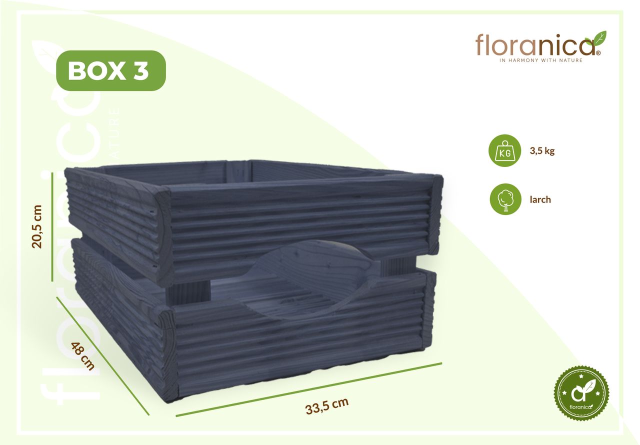 Pemicont Floranica Holzkiste Lärche Anthrazit 3er Set Gartendeko Aufbewahrungsboxen Obstkisten Blumentopf Holz Kiste Spielzeugkiste