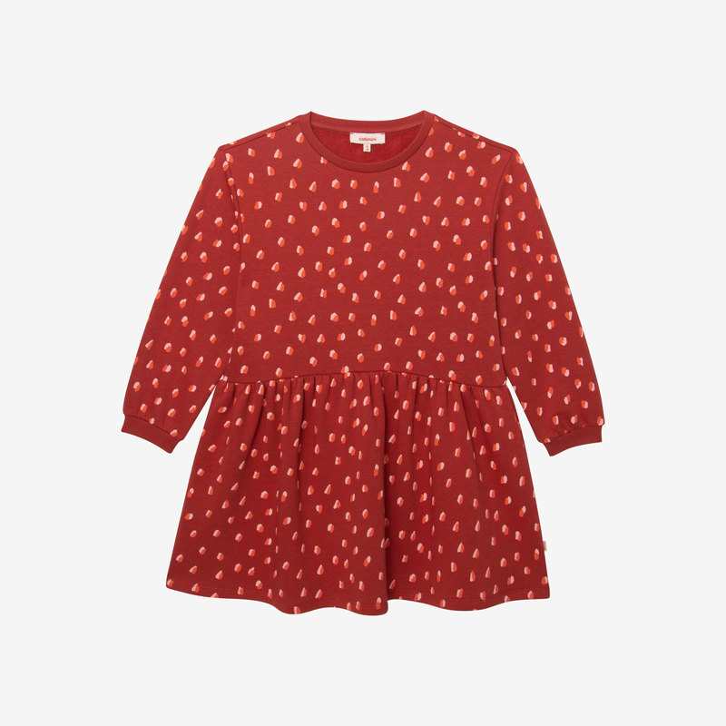 Robe fille brique imprimé bicolore en coton recyclé rouge Catimini