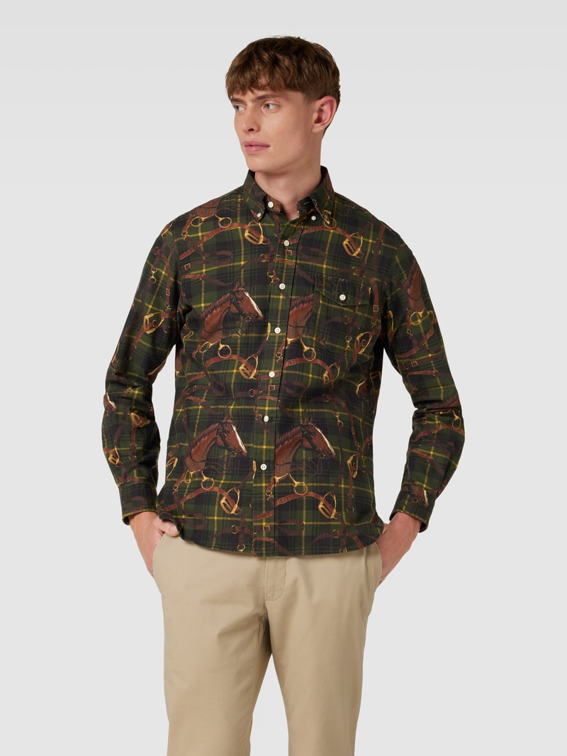 Slim Fit Freizeithemd mit Tartan-Karo in dunkelgrün