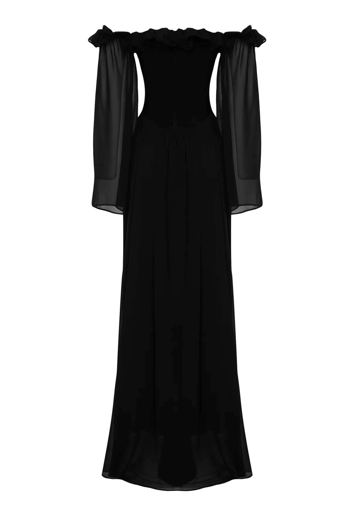 Trendyol Collection  Schwarzes Abendkleid mit Taillenöffnung/Skater-Chiffon, lang TPRSS24AE0016