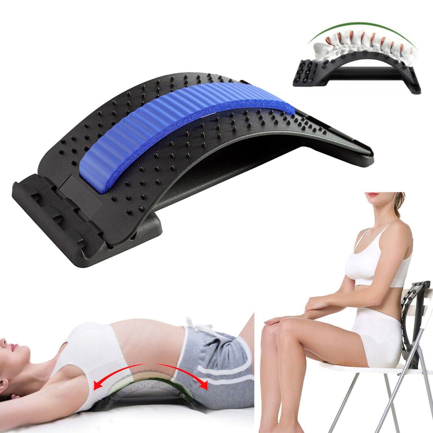 Lospitch Rückentrainer Rückenstrecker Massagegerät Rückenmassage Rückentrainer Lordosenstütze, (1-tlg), Einstellbar/Bogenstützende Design