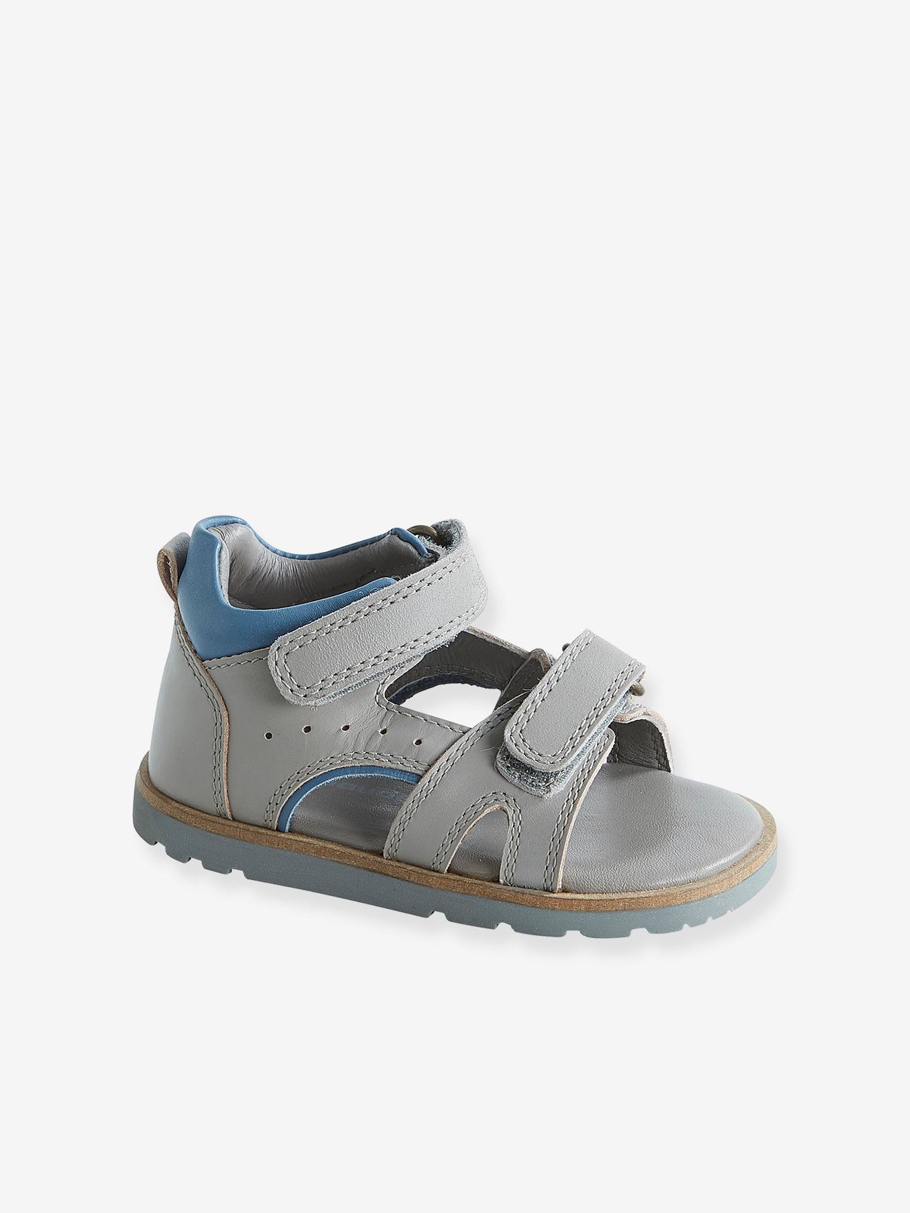 Sandales scratchées bébé garçon en cuir gris