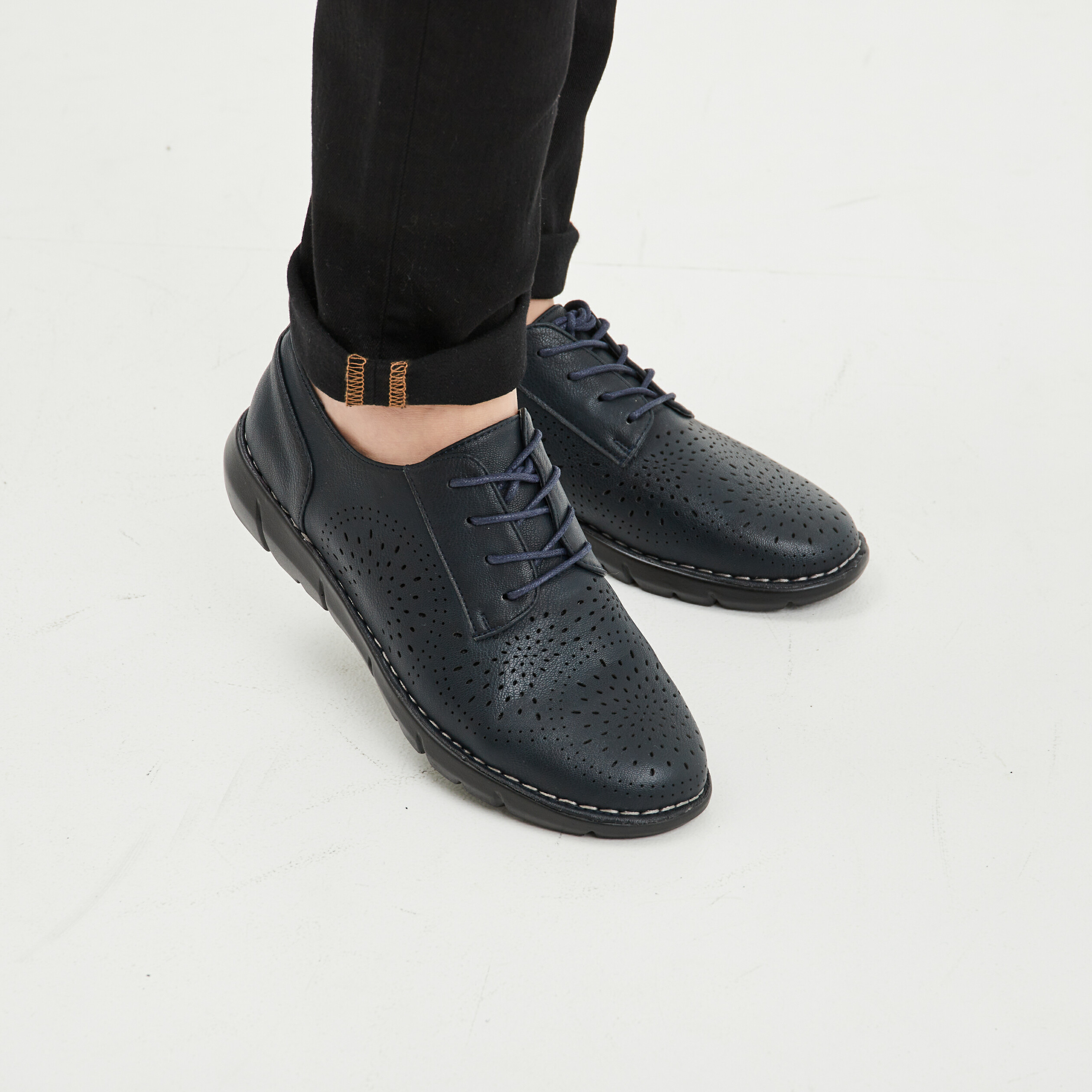 Derbies à lacets compensées bleu marine femme | La Halle