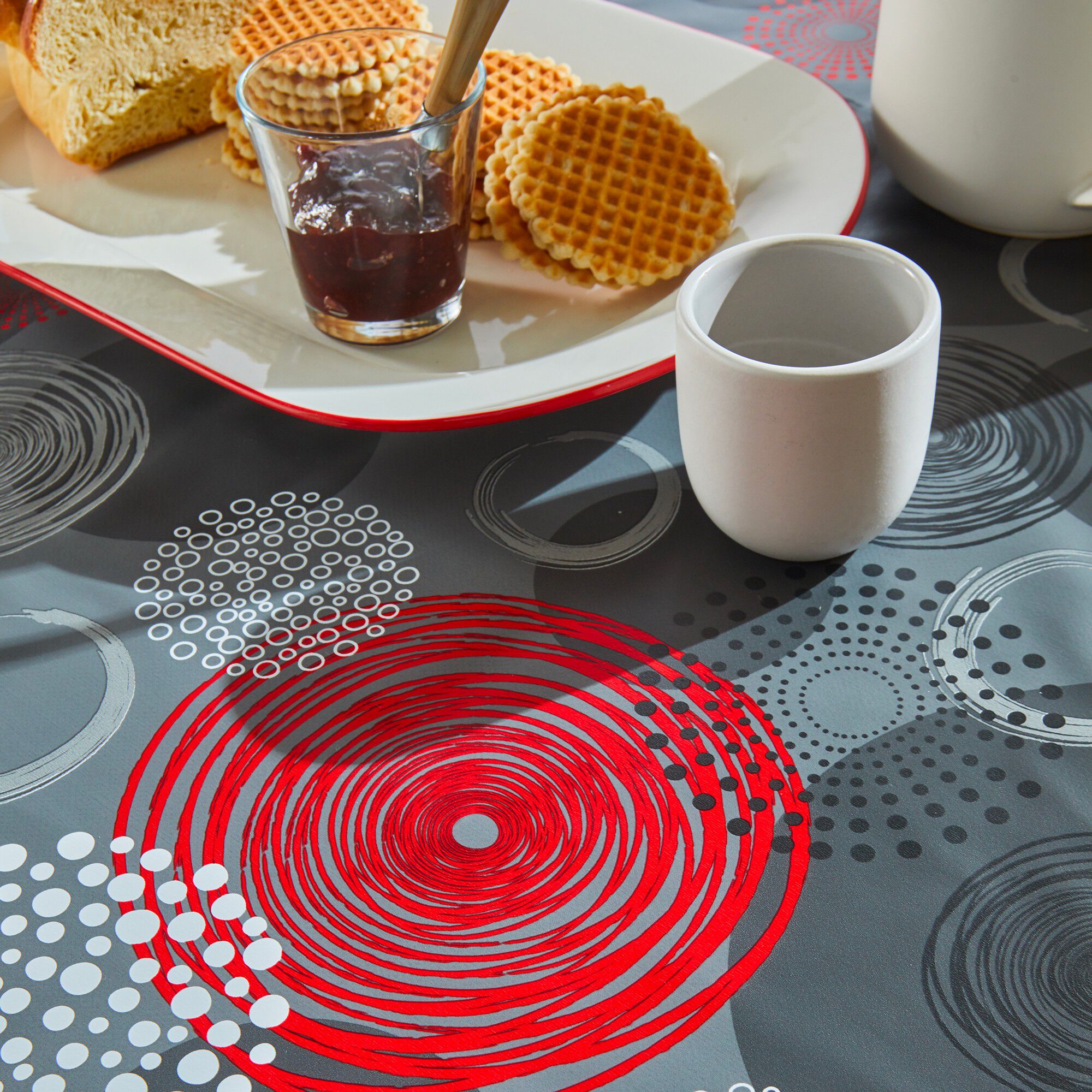 Nappe toile cirée imprimé cercles graphiques