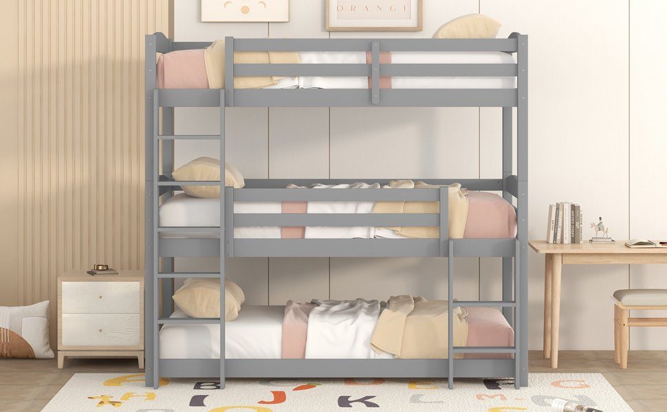 REDOM Bett Dreier-Etagenbett, Kinderbetten Gästebett Einzelne Betten (90 x 200cm), Ohne Matratze