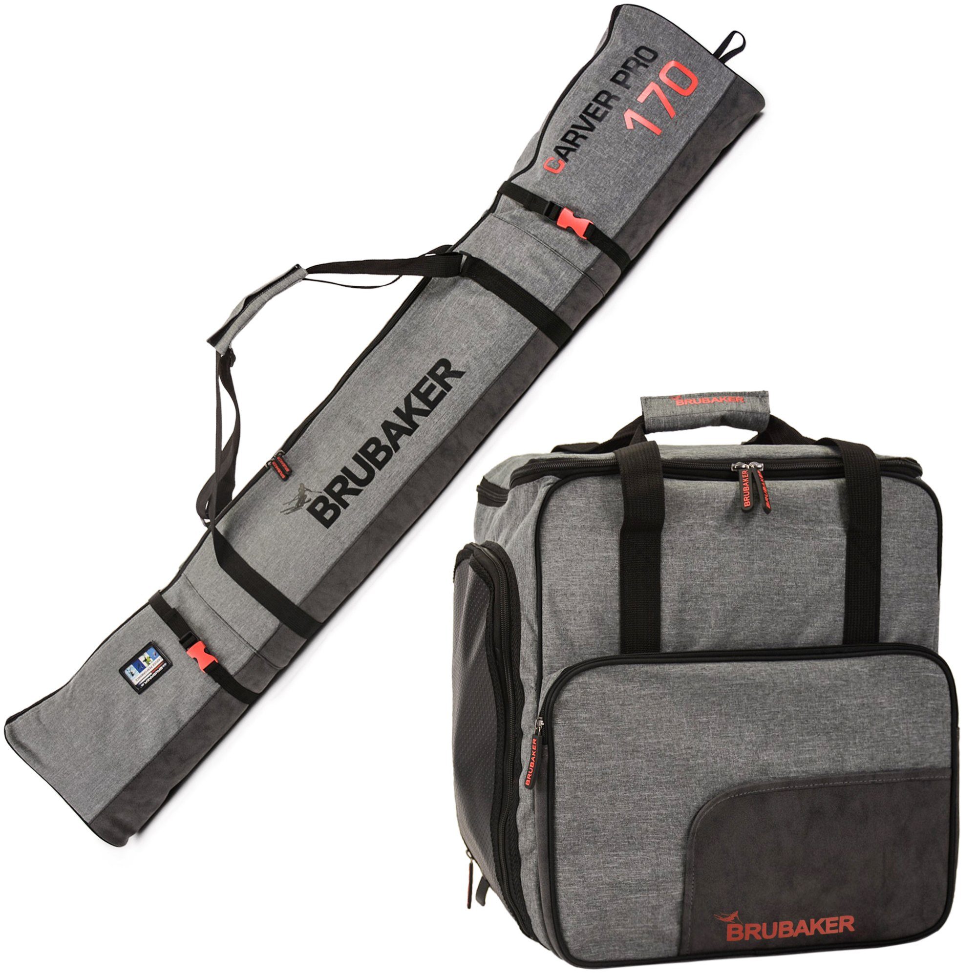 BRUBAKER Sporttasche CarverPerformance Kombi Set (2-tlg., reißfest und nässeabweisend), Skisack und Skischuhtasche für 1 Paar Ski