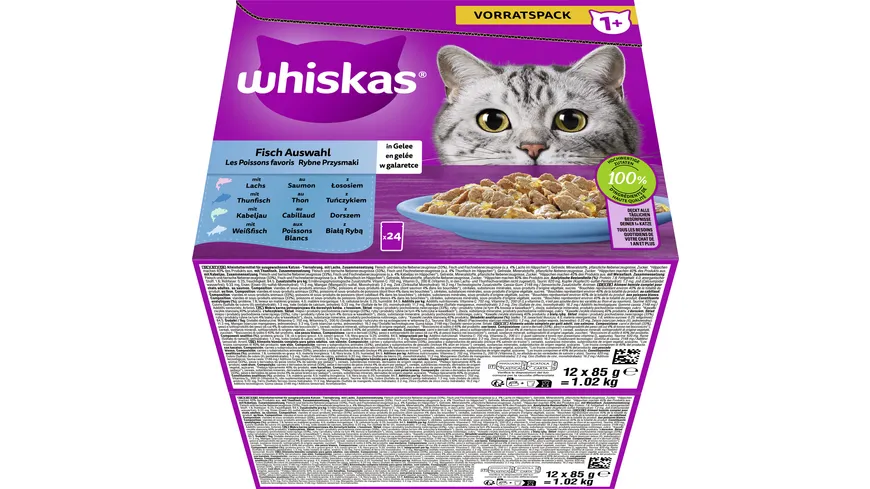Whiskas® Portionsbeutel Vorratspack 1+ Fisch Auswahl in Gelee Katzennassfutter 2040 g