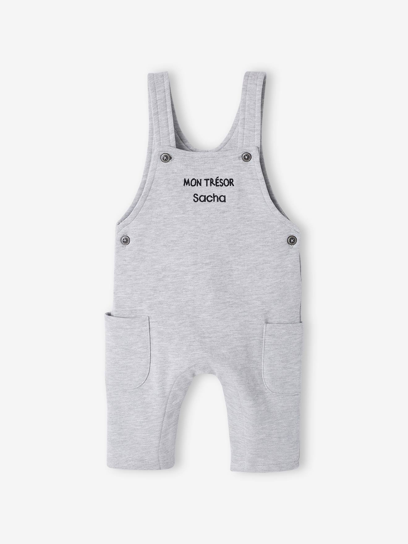 Vertbaudet Baby Set MON TRÉSOR: Shirt & Latzhose, personalisierbar Oeko-Tex - graublau