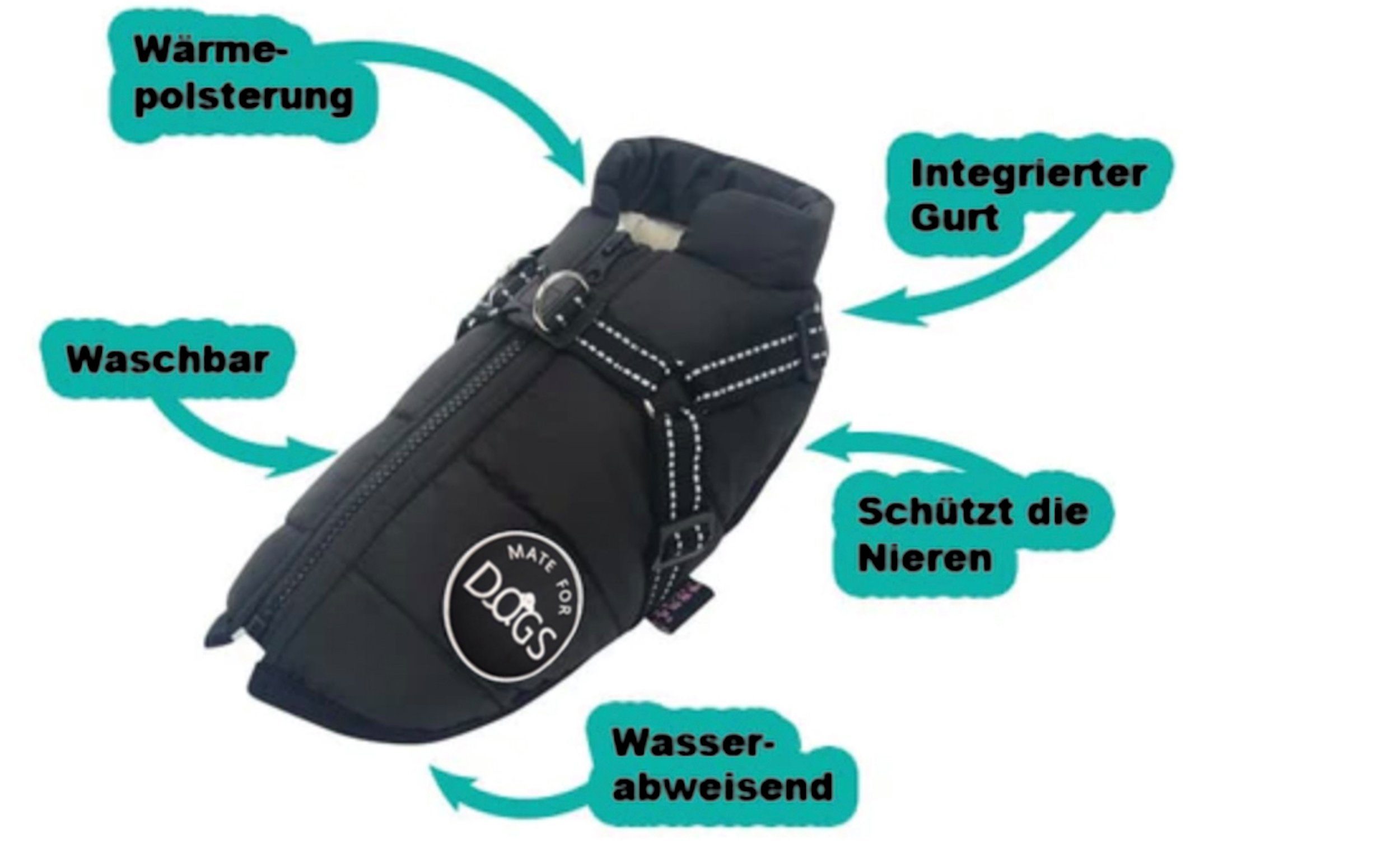 Mate for dogs Hundemantel Hundejacke Haustier Weste mit Brustgeschirr Gurt gefüttert, in verschiedenen Größen
