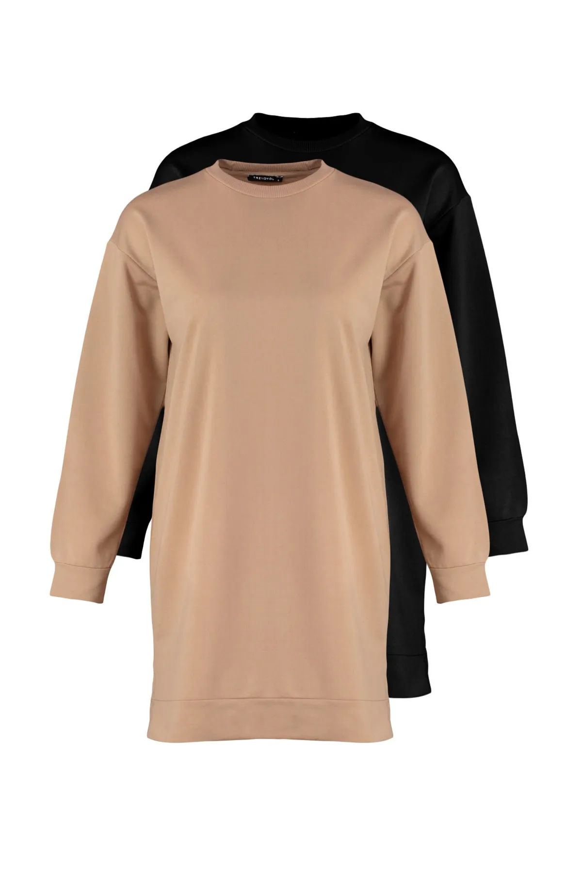Trendyol Modest  Schwarz-Hellbraunes 2er-Pack Basic-Strick-Sweatshirt mit Rundhalsausschnitt TCTAW22TW0152