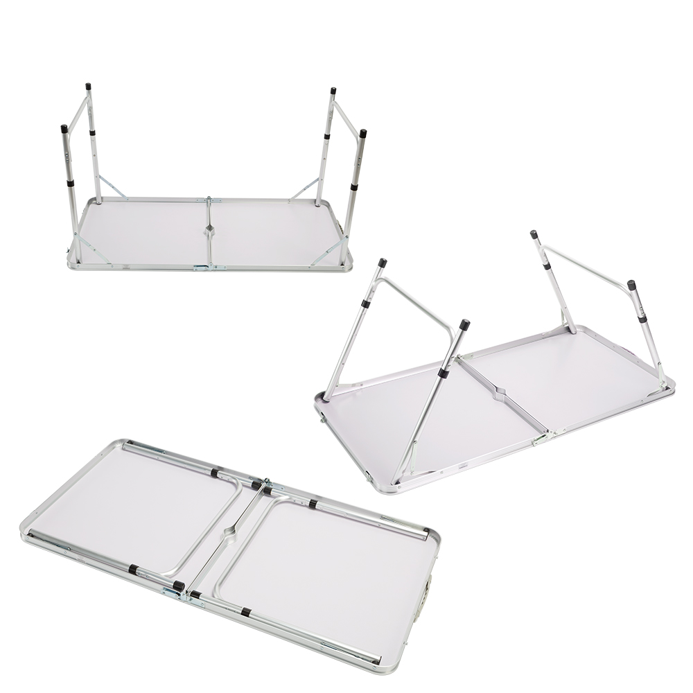 Casaria Campingsitzgruppe Alu MDF 5tlg Tisch: 120x60x55/62/70cm cm Bank: 65 60 x 60cm weiß
