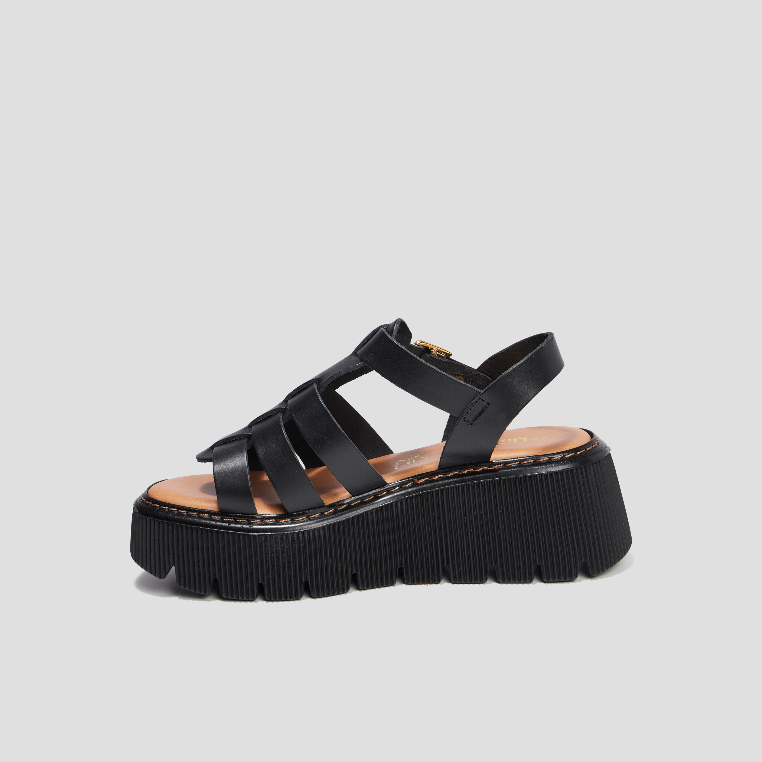 Sandales compensées multibrides en cuir noir femme | La Halle
