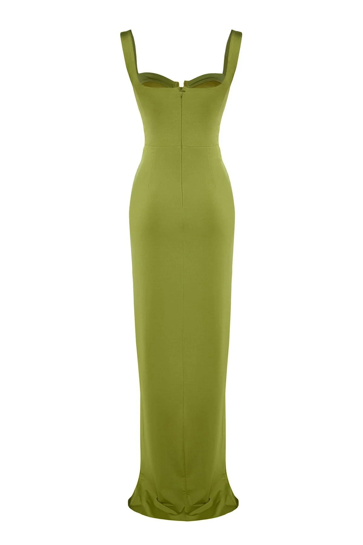 Trendyol Collection  X Zeynep Tosun Hellgrünes, figurbetontes Abend- und Abschlusskleid mit Ziernähten TCLSS23AE00010