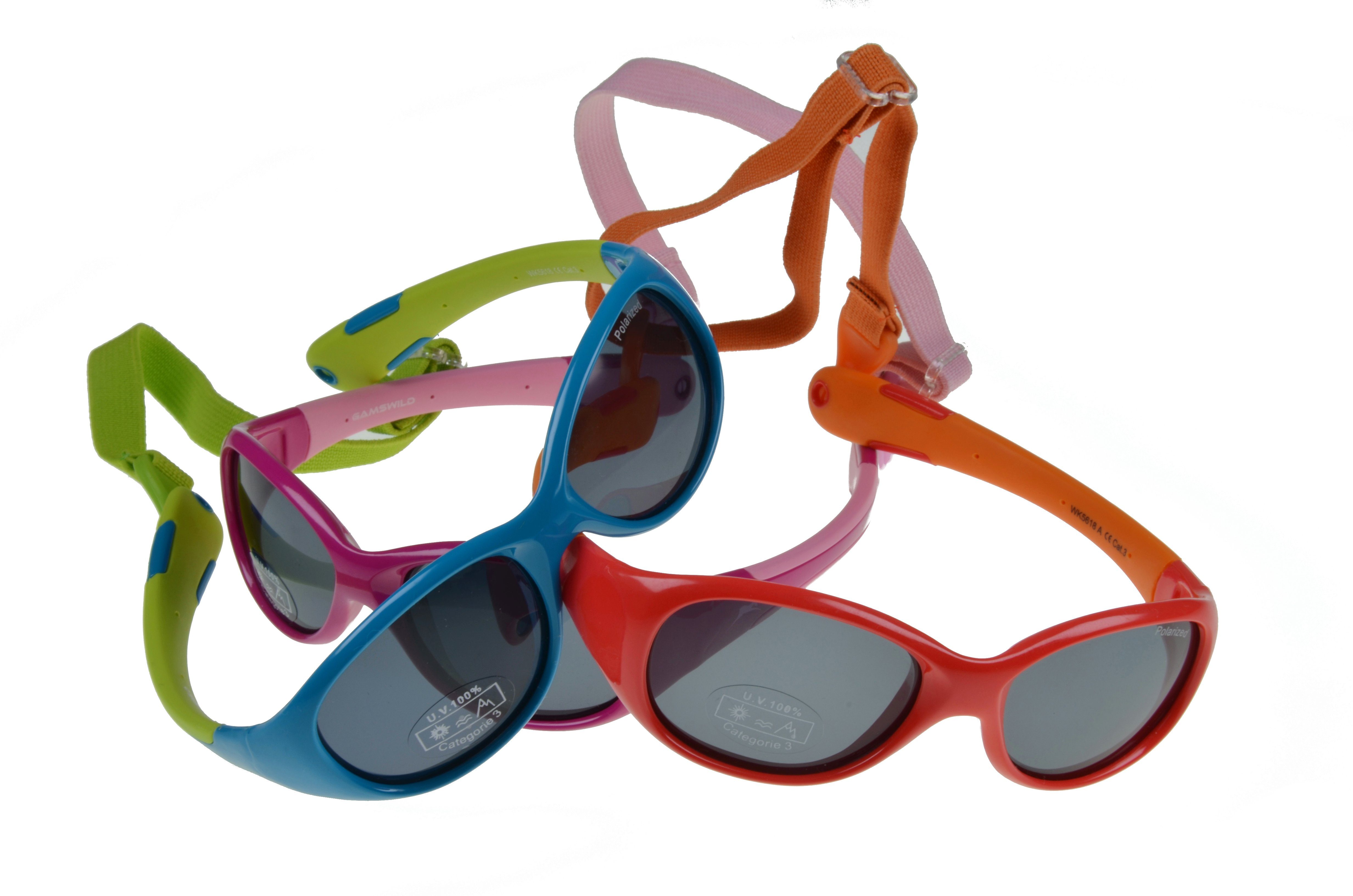 Gamswild Sonnenbrille WK5618 GAMSKIDS Kinderbrille 2-5 Jahre Kleinkindbrille Mädchen Jungen kids Unisex, rosa, grün, rot-orange incl. Brillenband