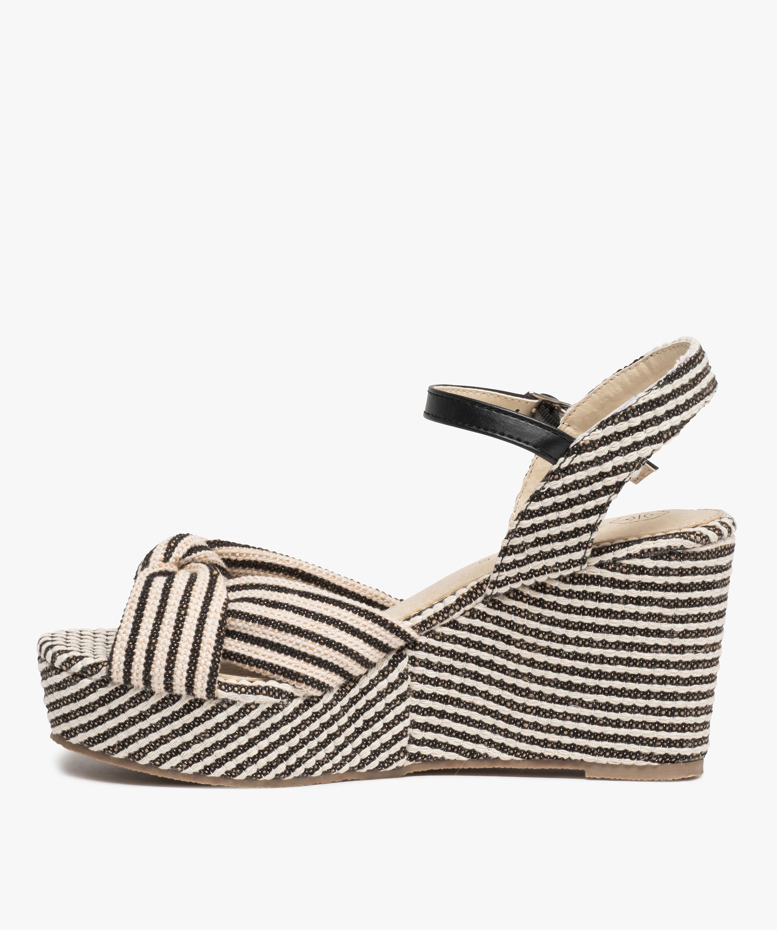 Sandales femme à talon compensé et dessus toile drapée noir | GEMO
