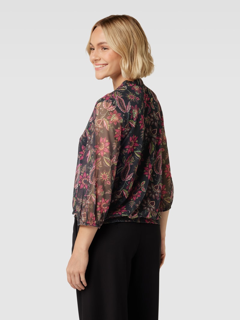 Blusenshirt mit floralem Allover-Muster in schwarz