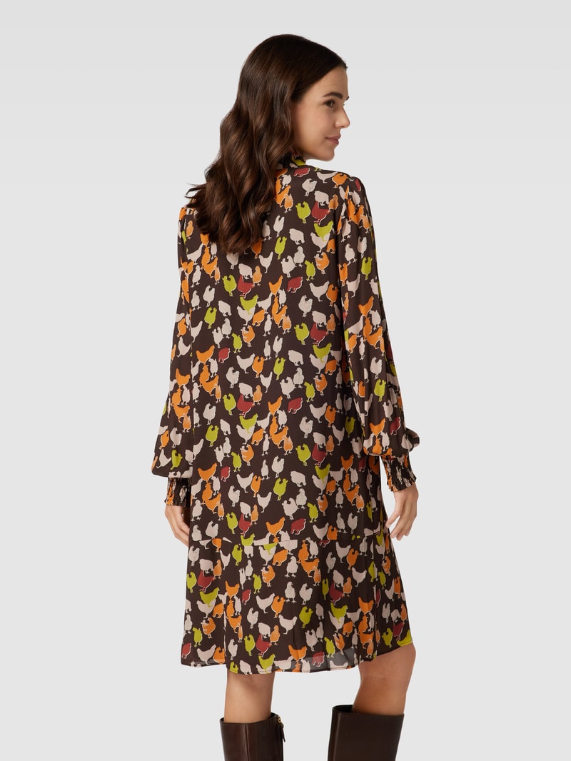 Hemdblusenkleid mit Allover-Muster in schokobraun