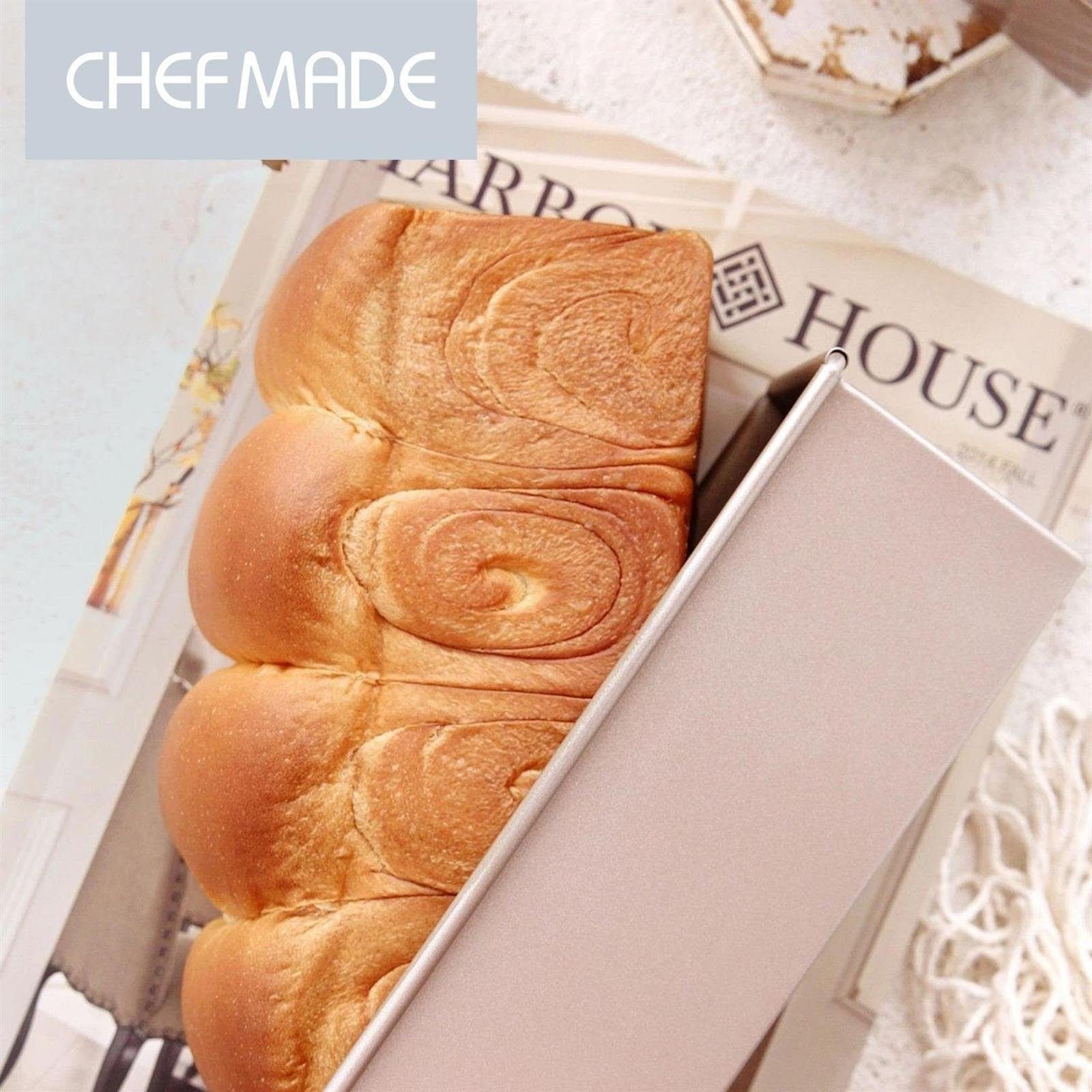 Chefmade Brotbackform Backform, (CHEFMADE, 22cm Toastbrot Backform mit Deckel, 223x87x77mm, Champagnergold, antihaft- & silikonbeschichtet, Buttertoastform, Kastenbrot-Form, Toastbackform, Brotbackform, loaf pan, Karbonstahl 2-tlg), Brotbackform mit