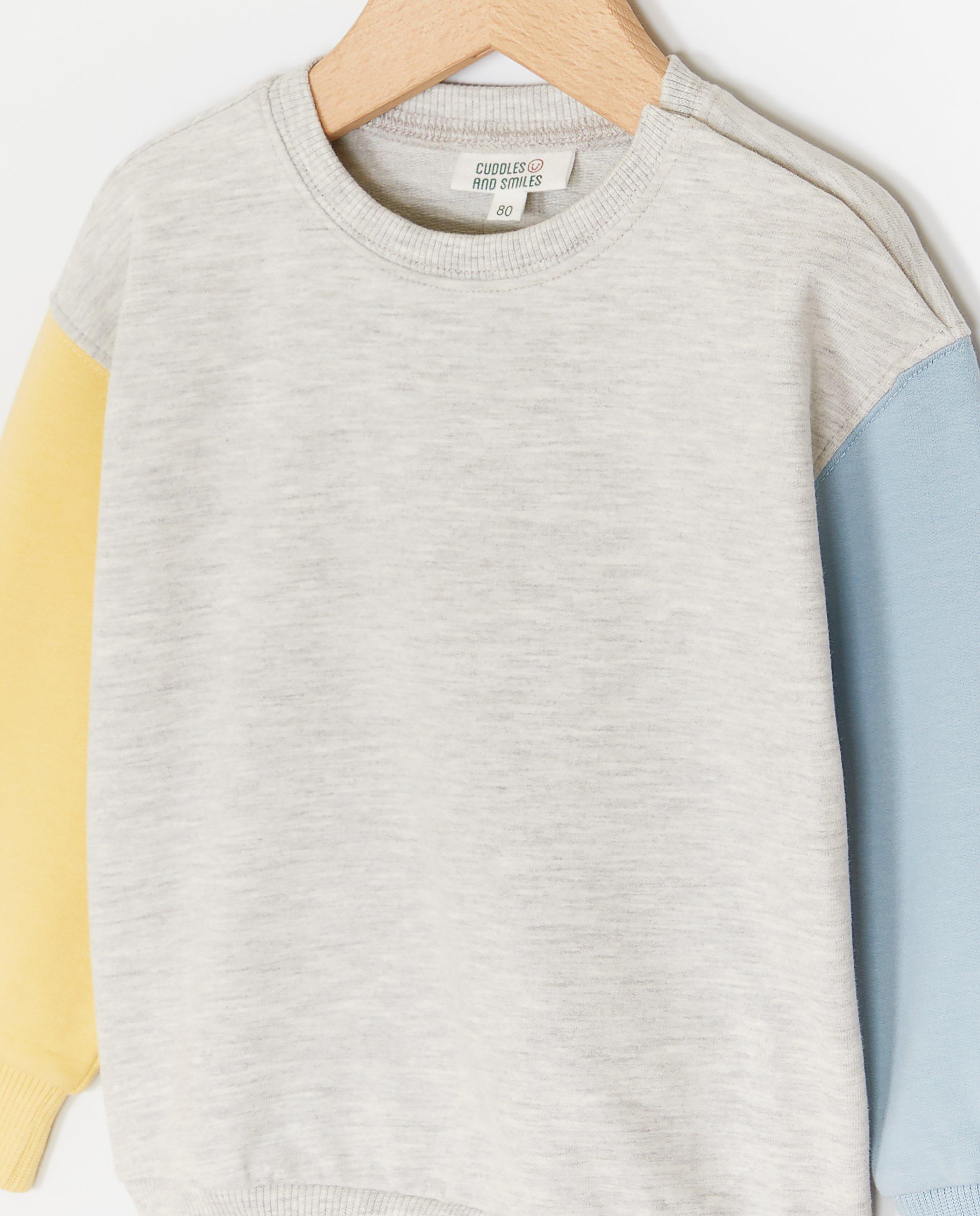 Pulover Cuddles and Smiles cu blocuri de culoare, unisex gri deschis