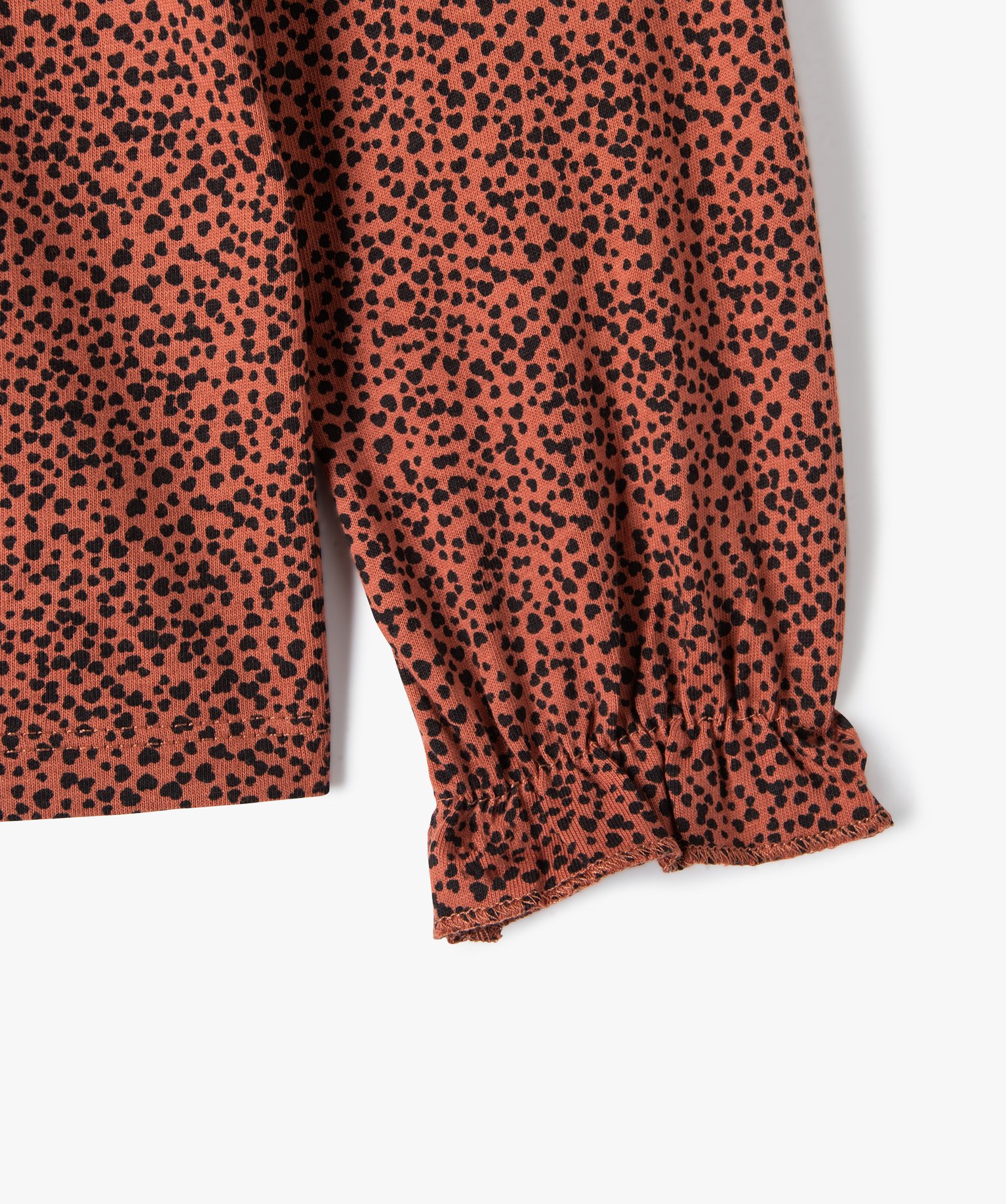 Tee-shirt fille imprimé à manches longues et fronces marron | GEMO