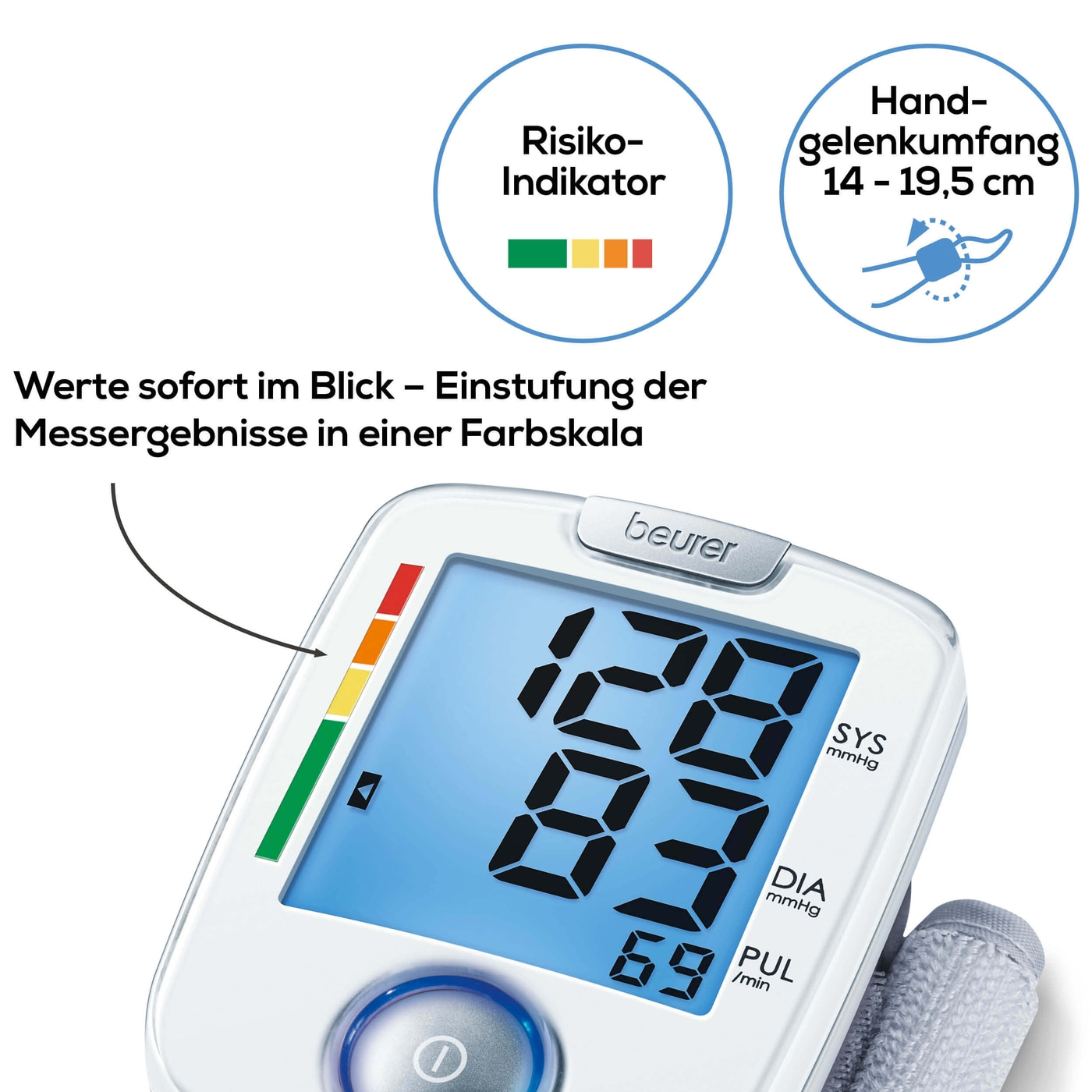 Beurer Handgelenk-Blutdruckmessgerät BC 44-Beleuchtetes Handgelenk-Blutdruckmessgerät zur einfachen Bedienung