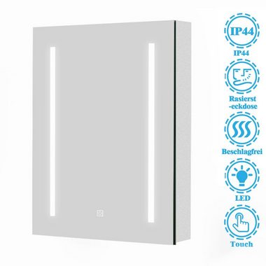 duschspa Badezimmerspiegelschrank 45-80 cm LED Spiegelschrank Touch Schalter, Beschlagfrei, Kaltweiß Rasiersteckdose, Aluminium