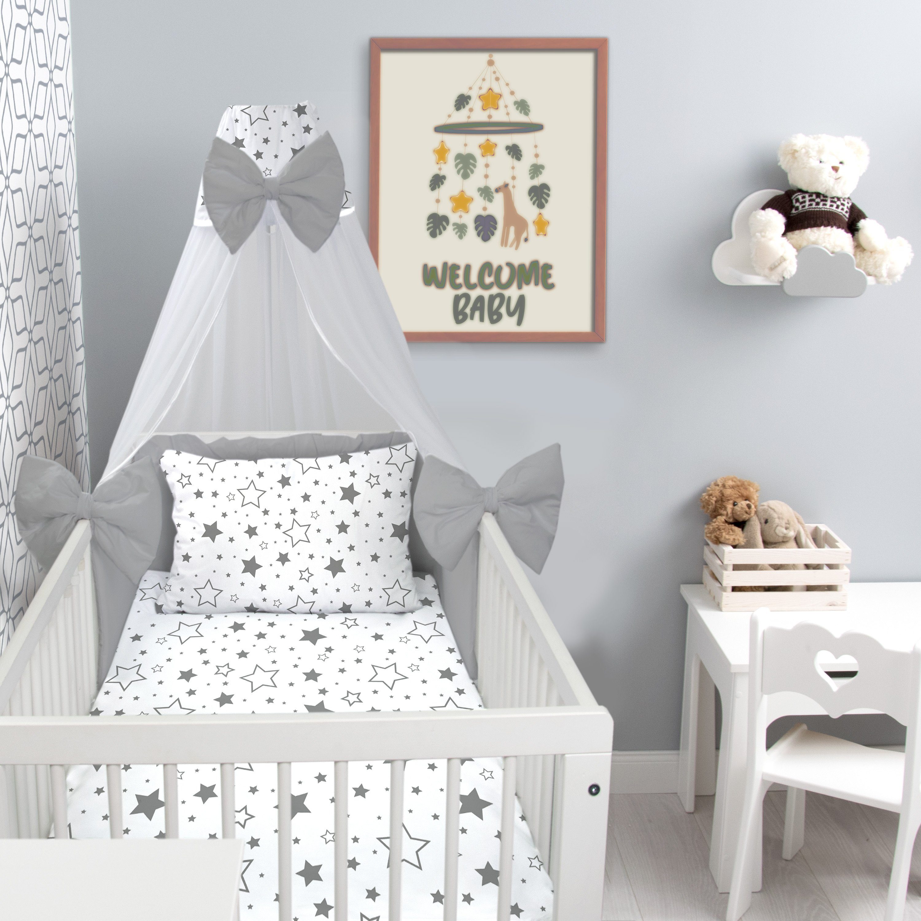 Babybettwäsche Kinderbettwäsche 100x135 Himmel Betthimmel Bettwäsche Babybettwäsche, Amilian, Chiffonhimmel, 100% Baumwolle