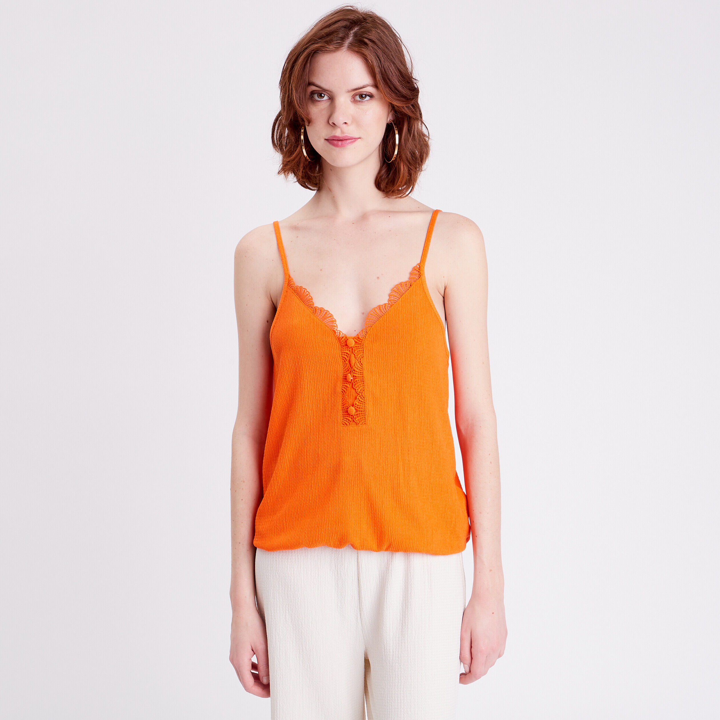 Débardeur détails dentelle orange femme | Cache Cache