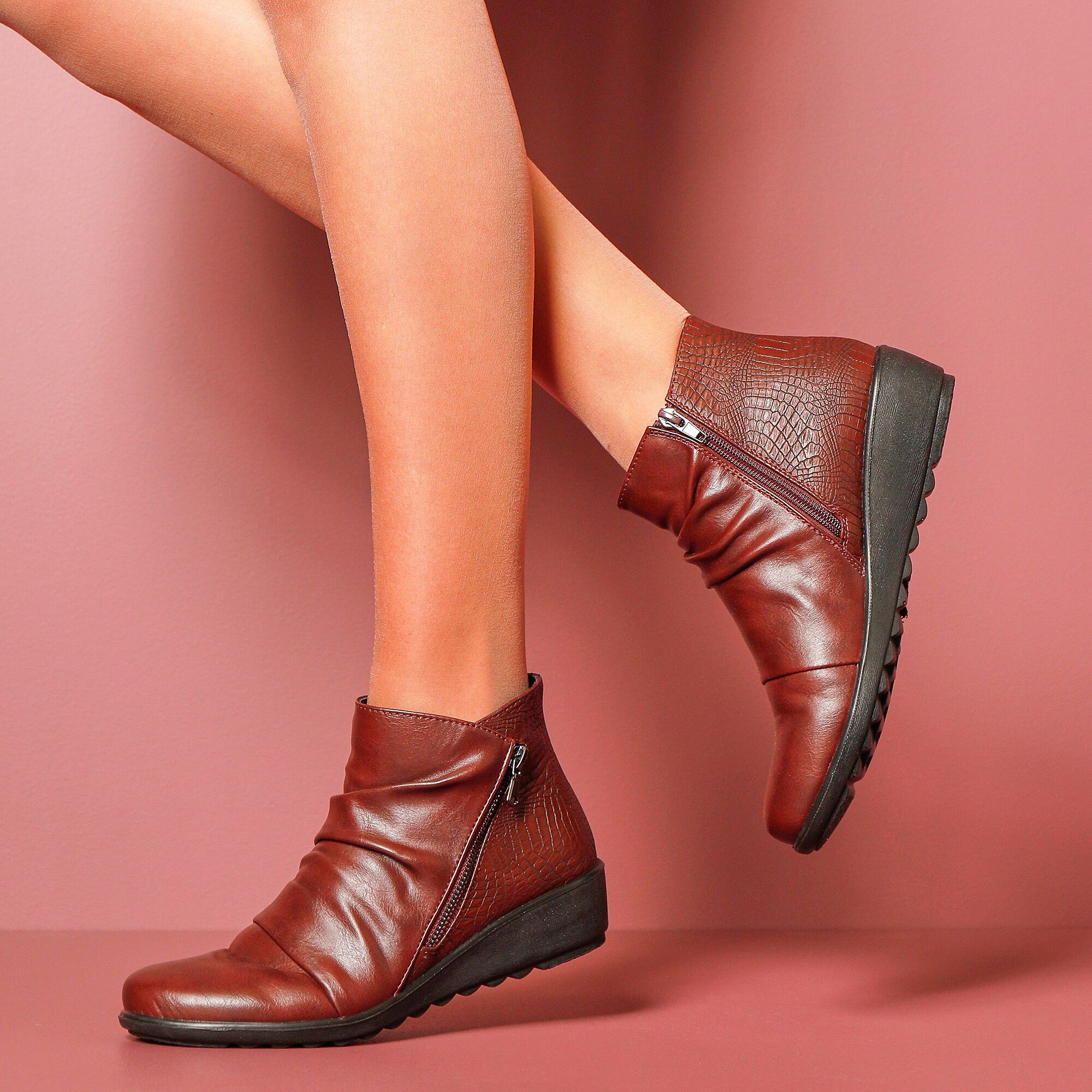 Boots compensées plissées et zippées, dos effet croco
