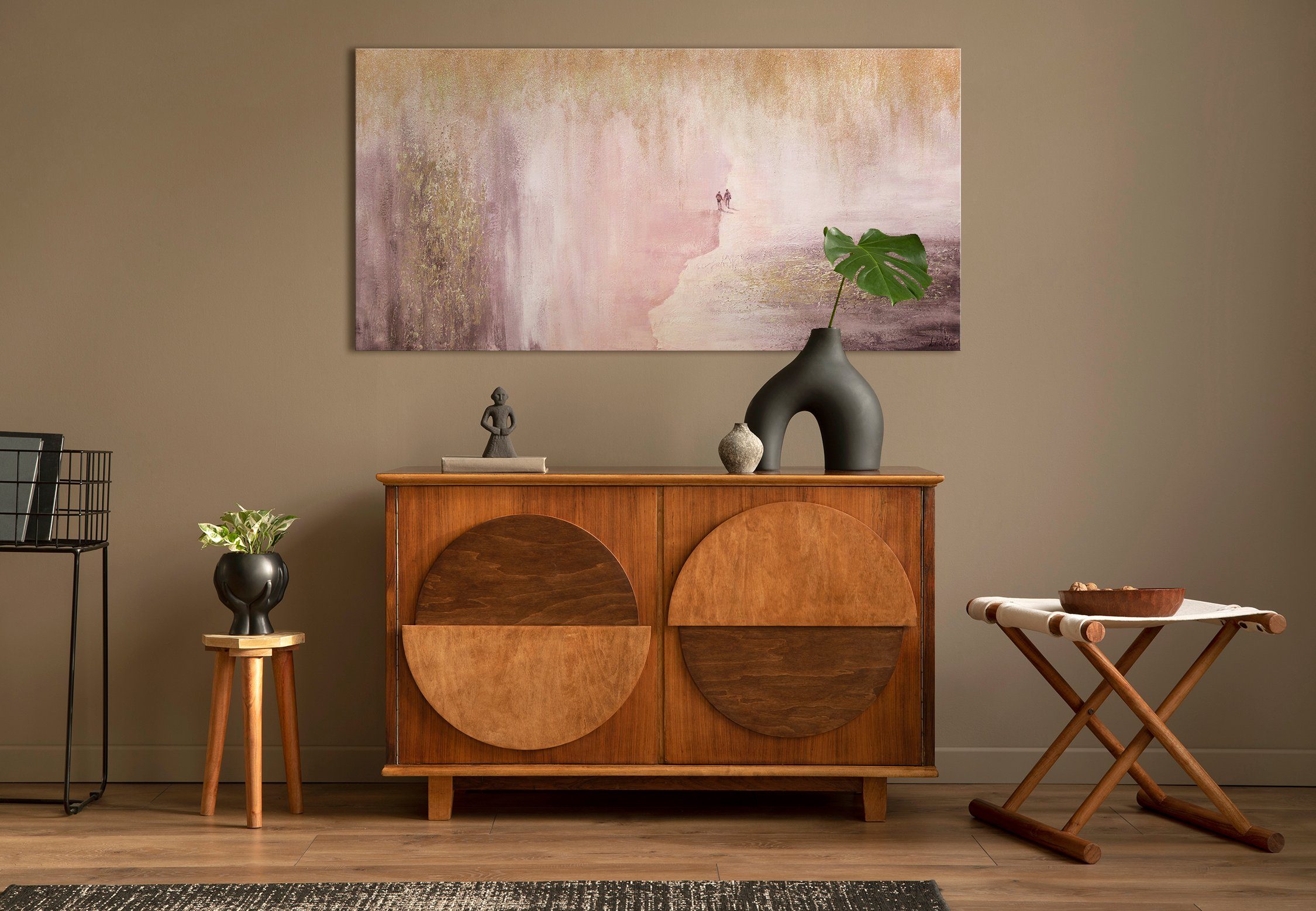YS-Art Gemälde Planet für 2, Abstrakt, Abstraktes auf Leinwand Bild Handgemalt Pärchen Insel Gold