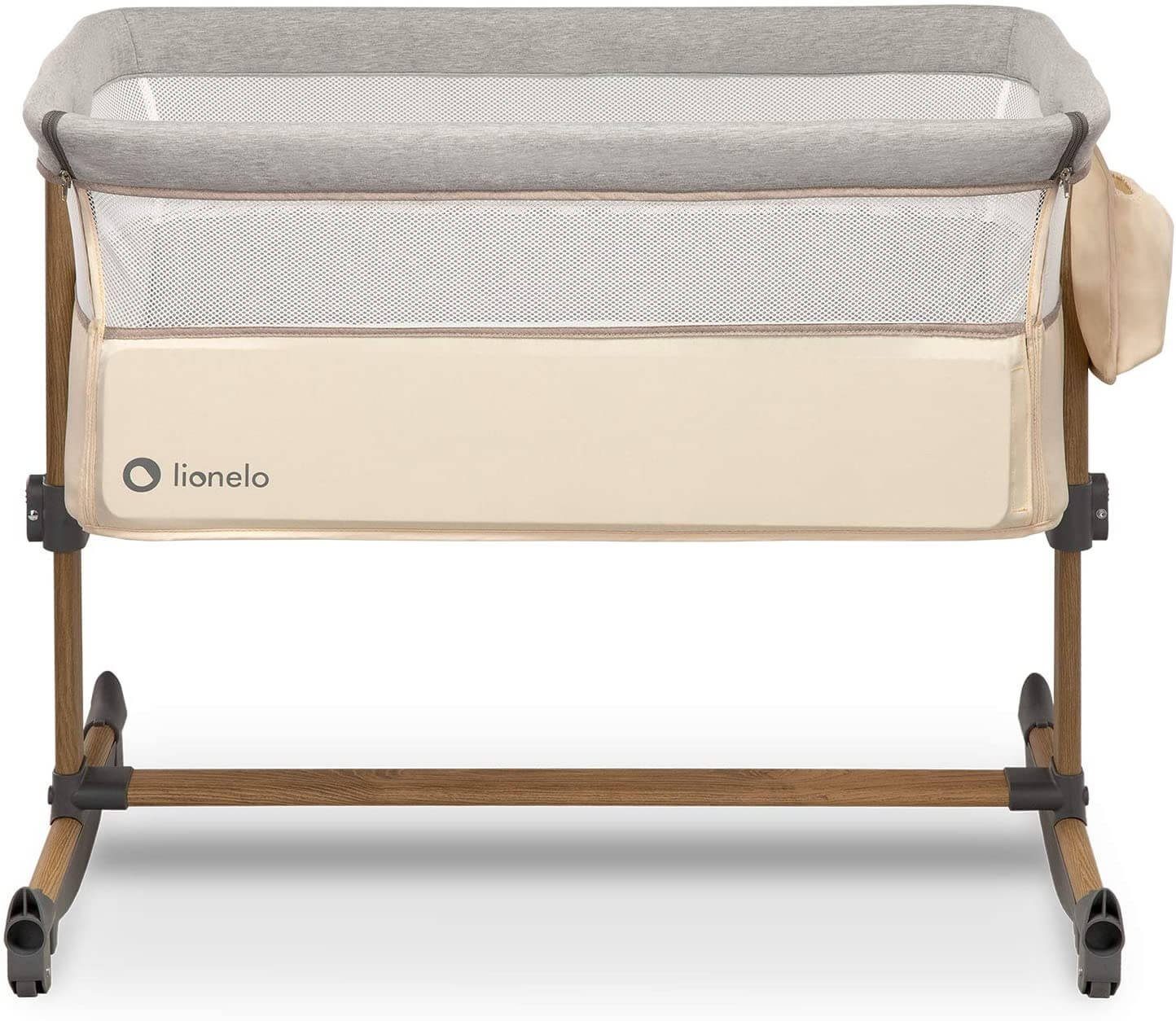 lionelo Kinderbett Leonie Beige Baby 3in1 Beistellbett Matratze Schaukelfunktion, 5-stufige Höhenverstellung, Neigungsverstellung, feststellbare Räder, Wiegefunktion durch umklappbare Beinenden