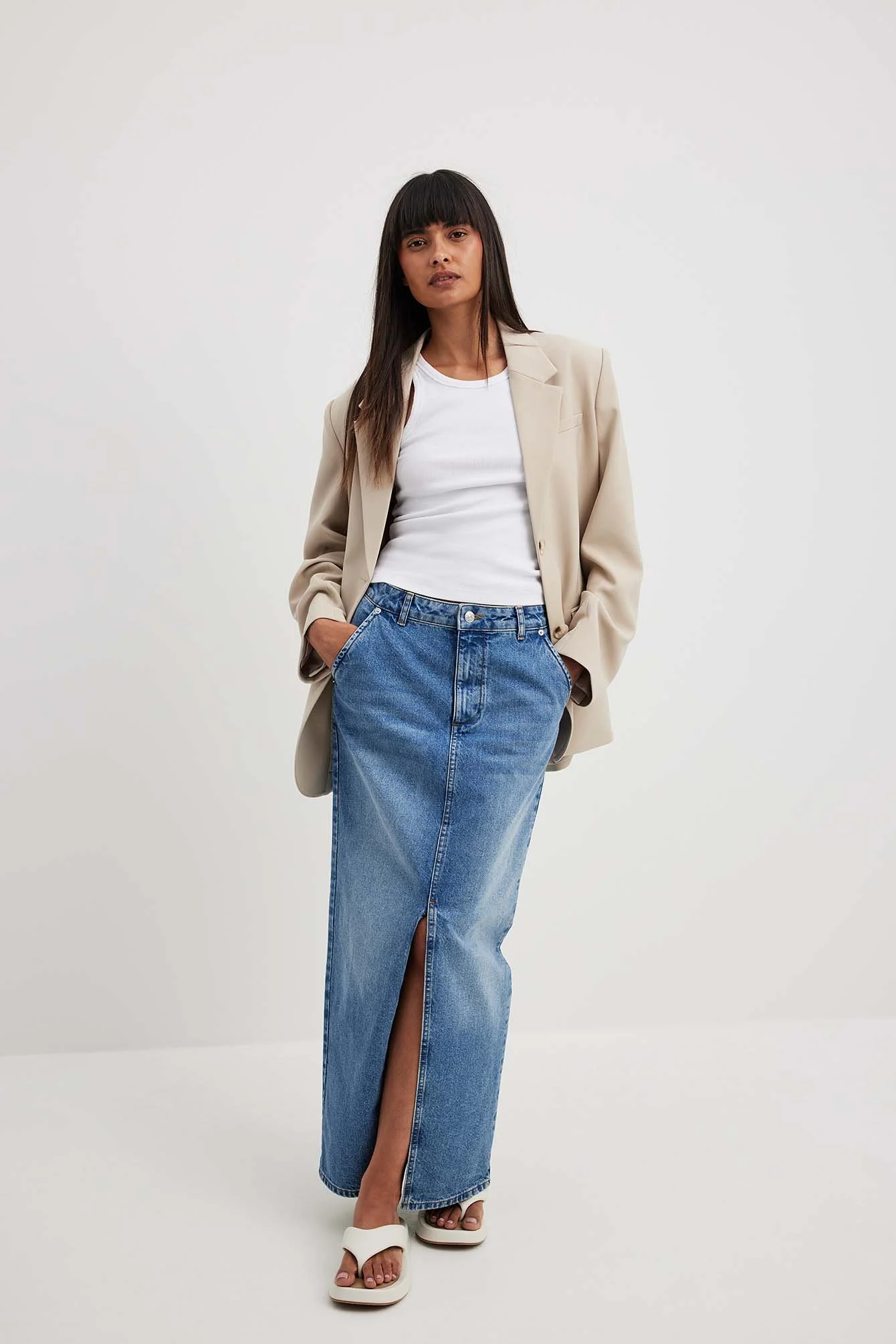 Jeans-Maxirock mit Schlitzdetail