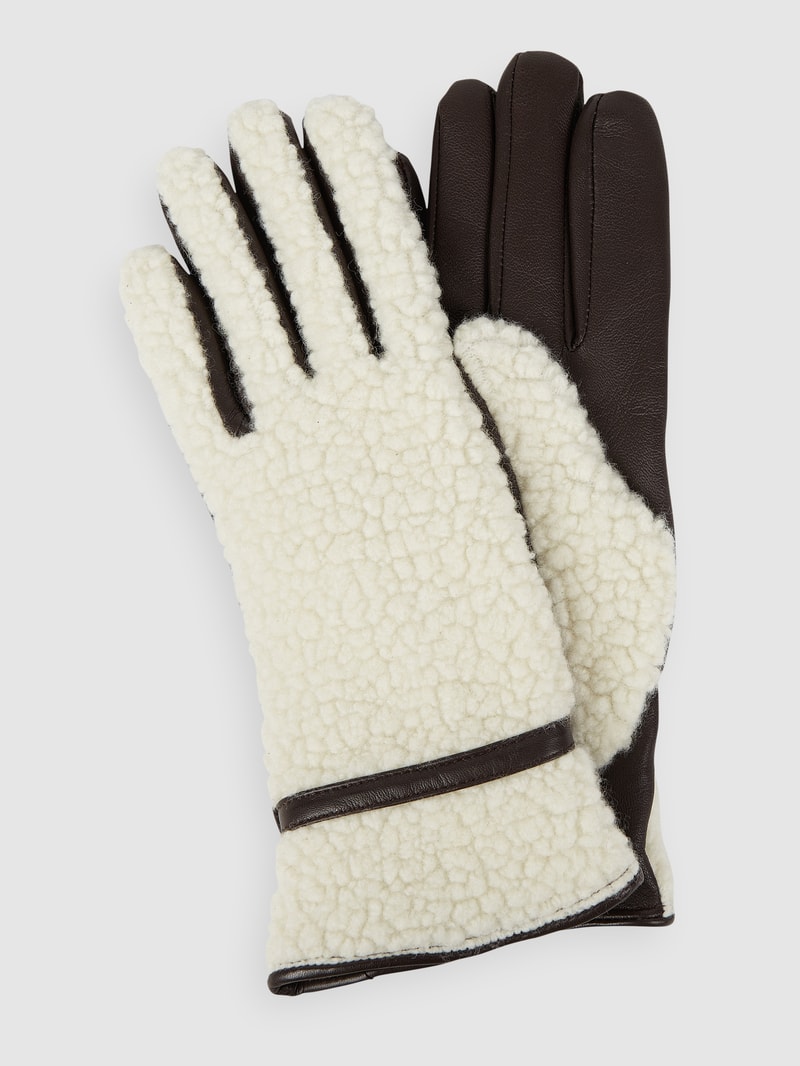 Handschuhe aus Teddyfell und Leder in dunkelbraun