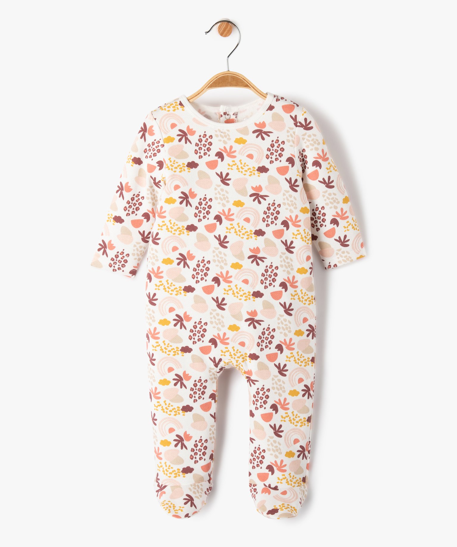 Pyjama bébé à pont-dos en jersey molletonné imprimé ecru | GEMO