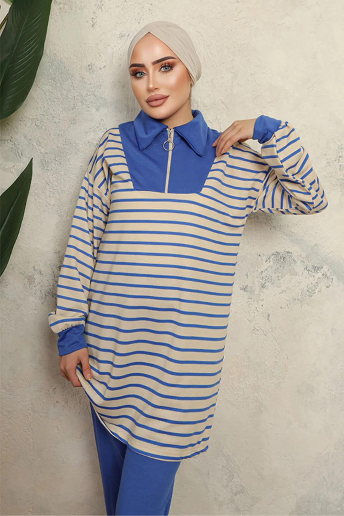 benguen  3468 Hijab-Doppelanzug Blau
