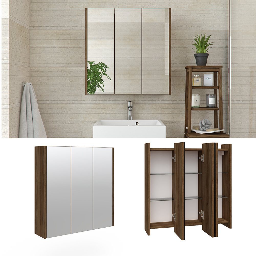 Vicco Spiegelschrank Badspiegel Badschrank MAJEST Nussbaum / Anthrazit
